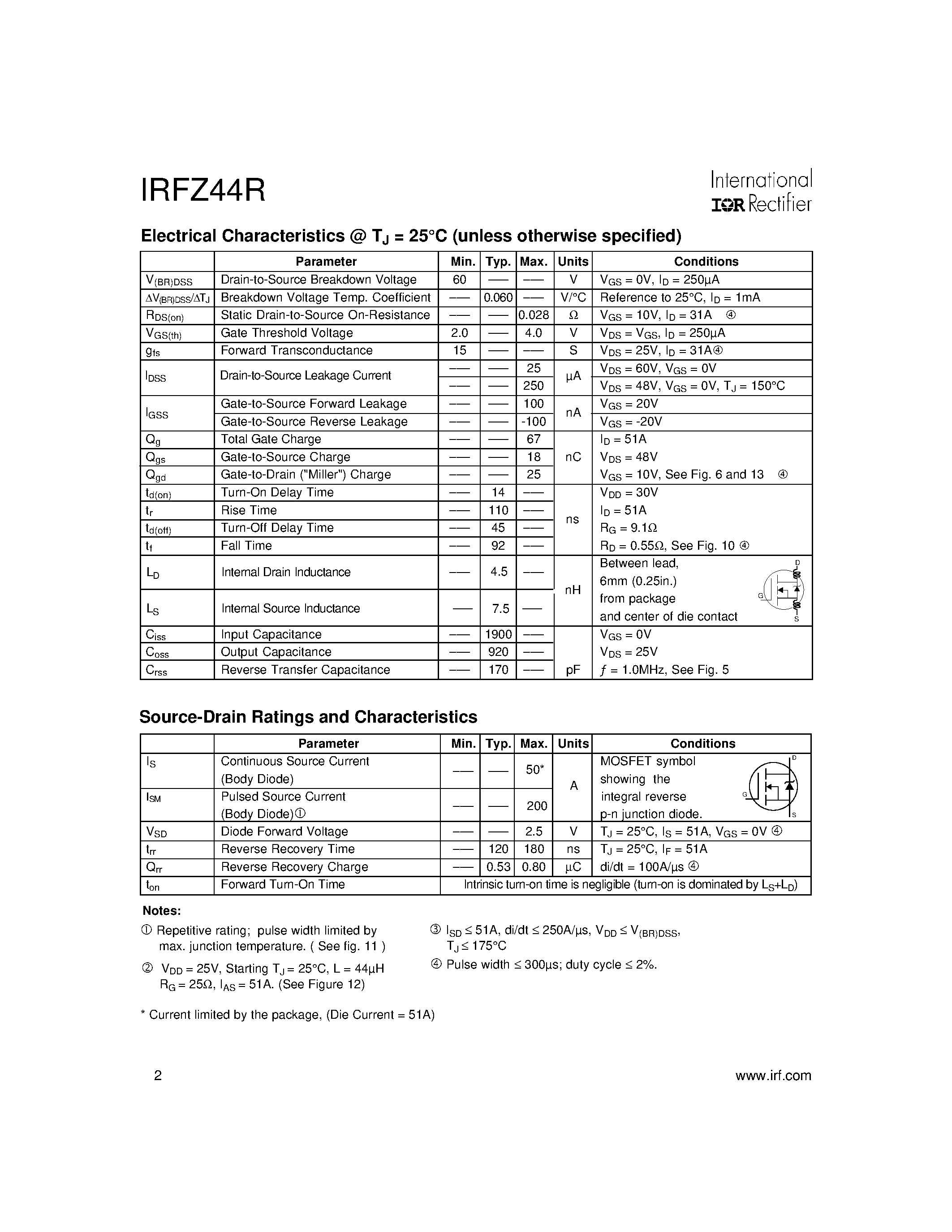 Datasheet IRFZ44R - Power MOSFET page 2