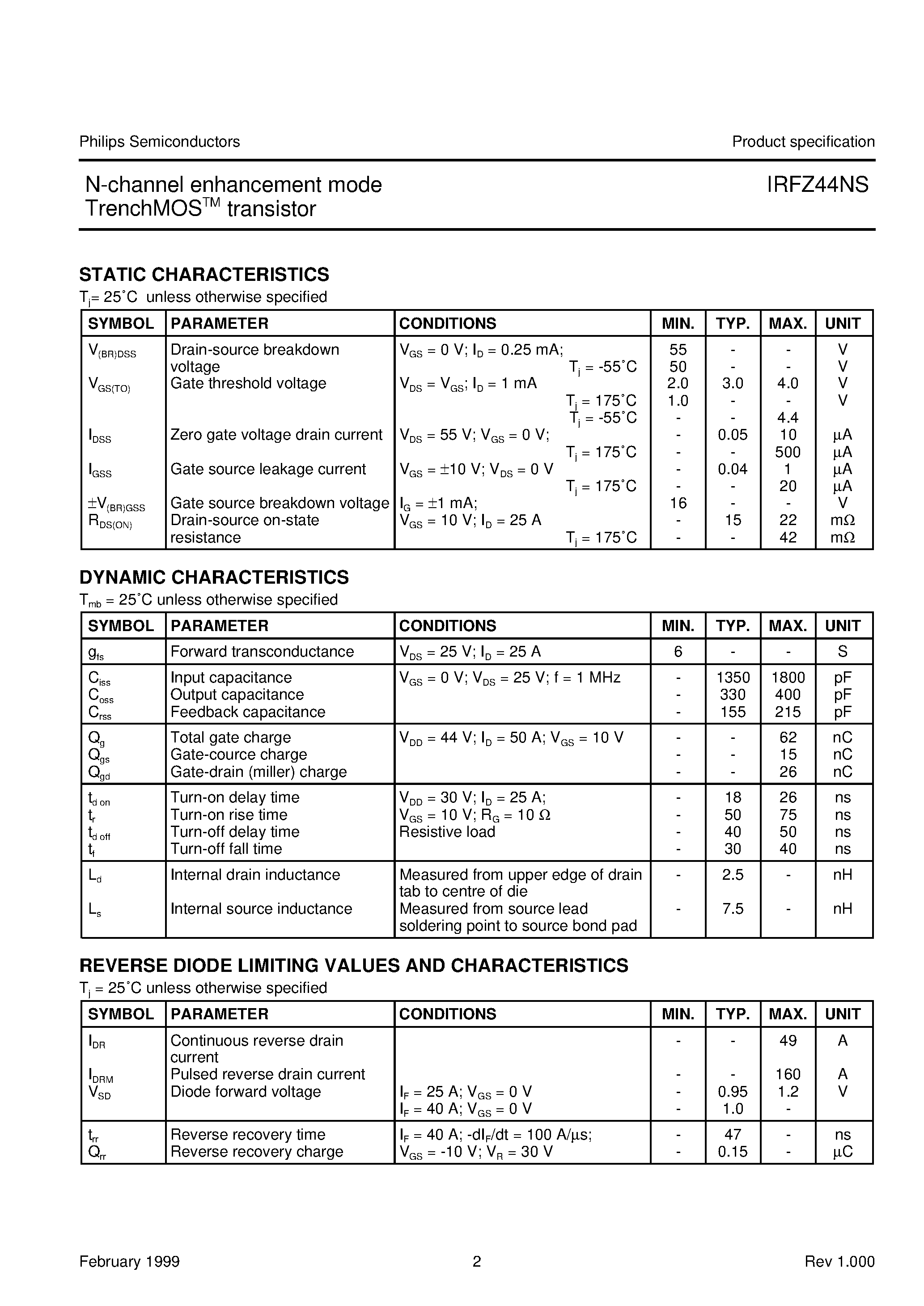 Datasheet IRFZ44NS page 2 Datasheet IRFZ44NS - N-channel enhancement mode TrenchMOS transistor page 2