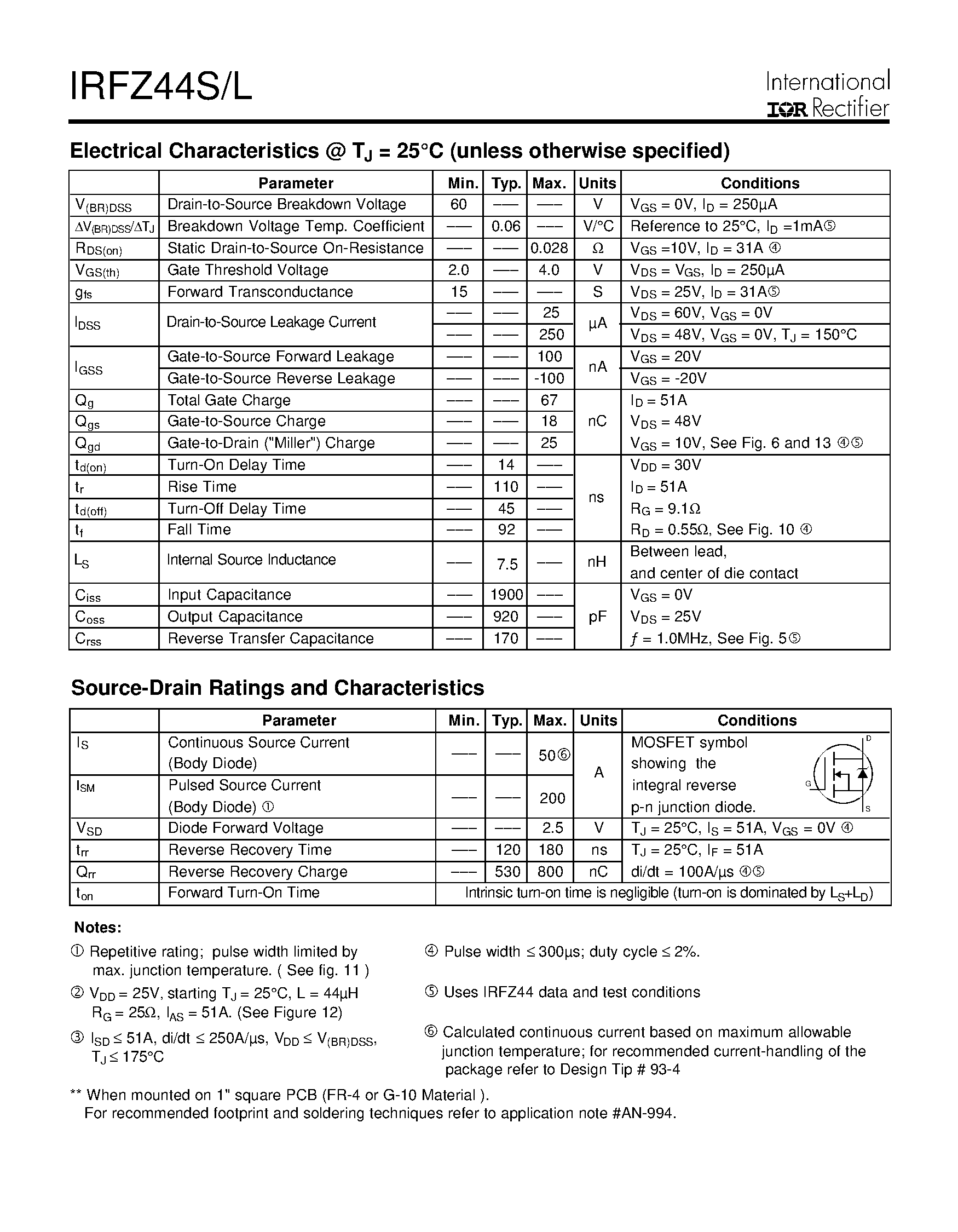 Datasheet IRFZ44L page 2 Datasheet IRFZ44L - (IRFZ44L / IRFZ44S) HEXFET Power MOSFET page 2