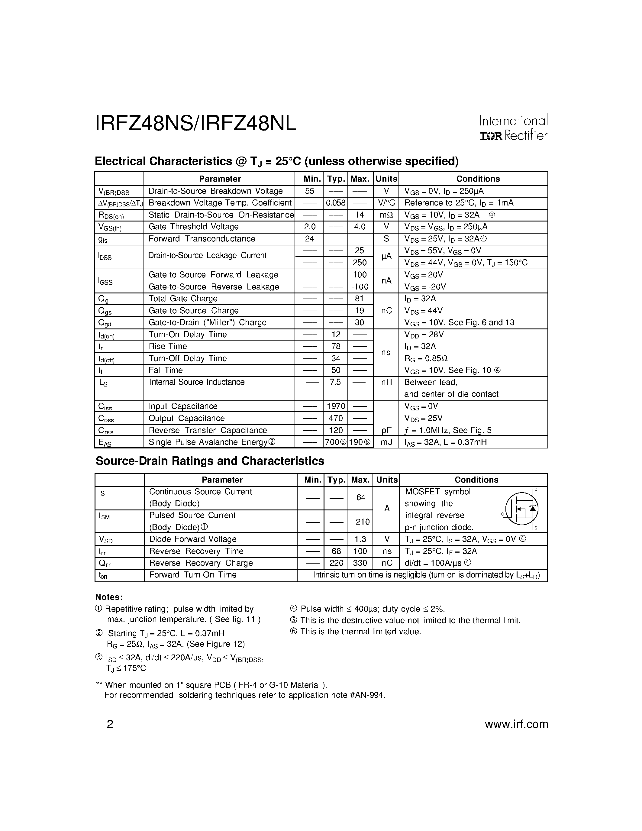 Datasheet IRFZ48NL - (IRFZ48NL / IRFZ48NS) Advanced Process Technology page 2