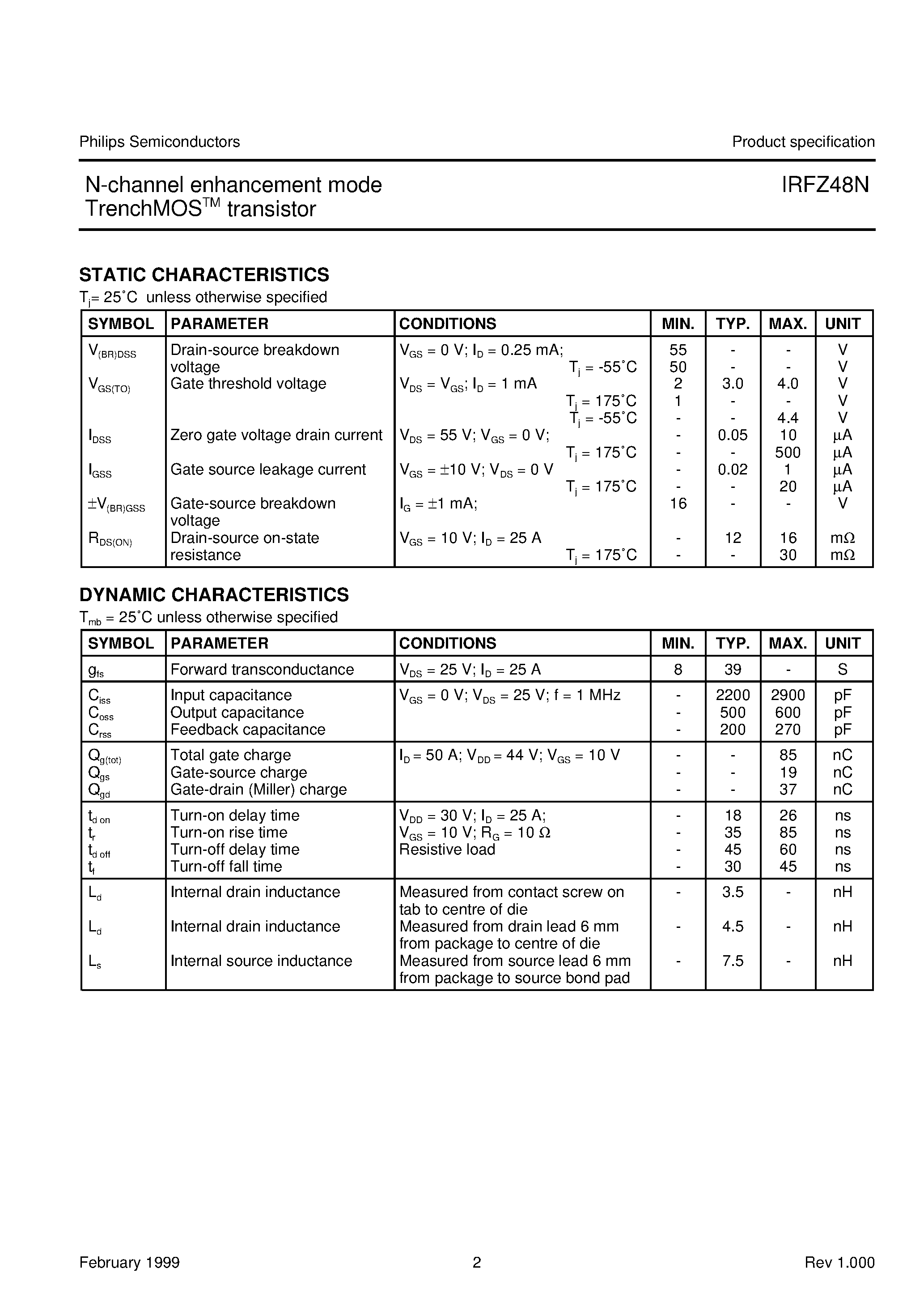Даташит на микросхему IRFZ48N страница 2 Даташит IRFZ48N - N-channel enhancement mode TrenchMOS transistor страница 2