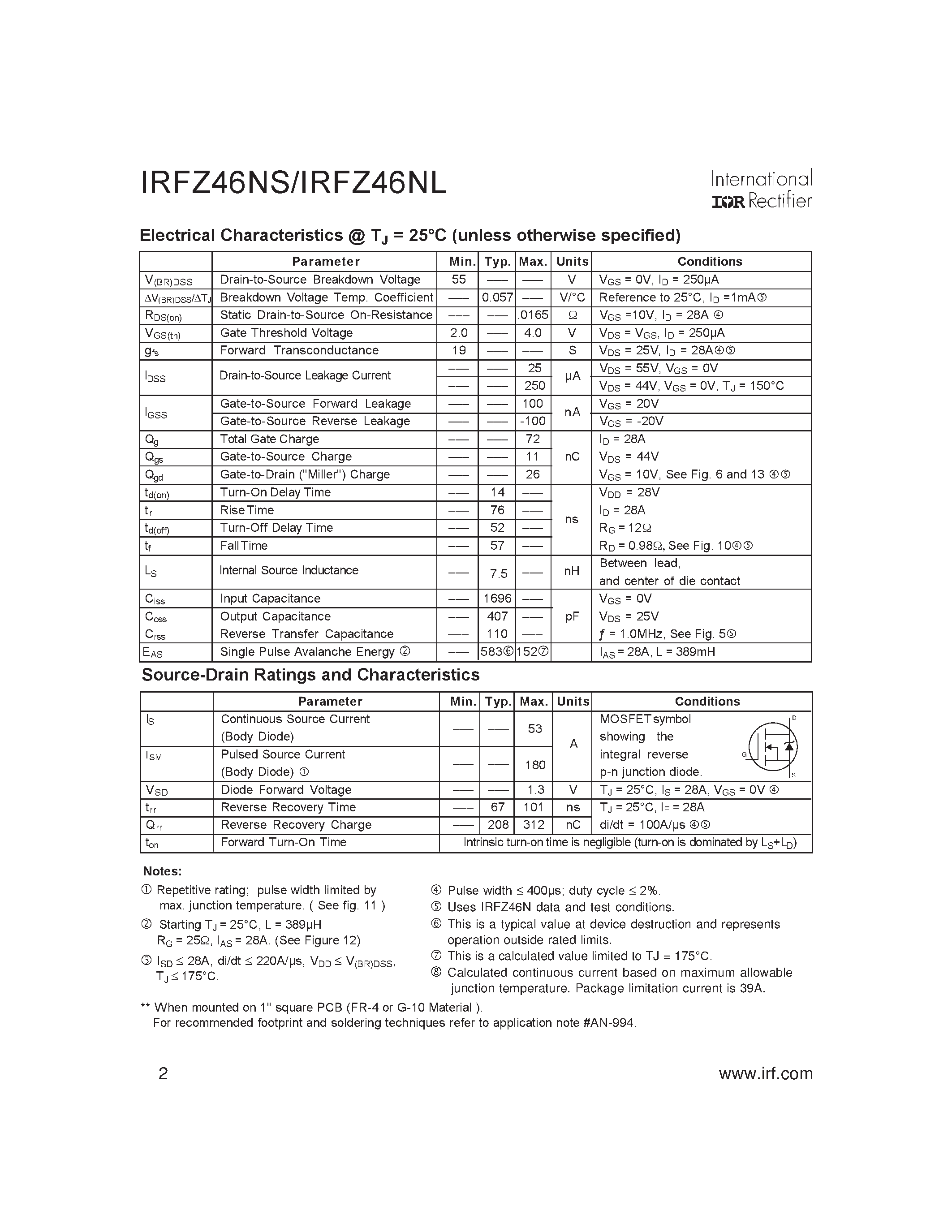 Datasheet IRFZ46NL - (IRFZ46NL / IRFZ46NS) HEXFET POWER MOSFET page 2