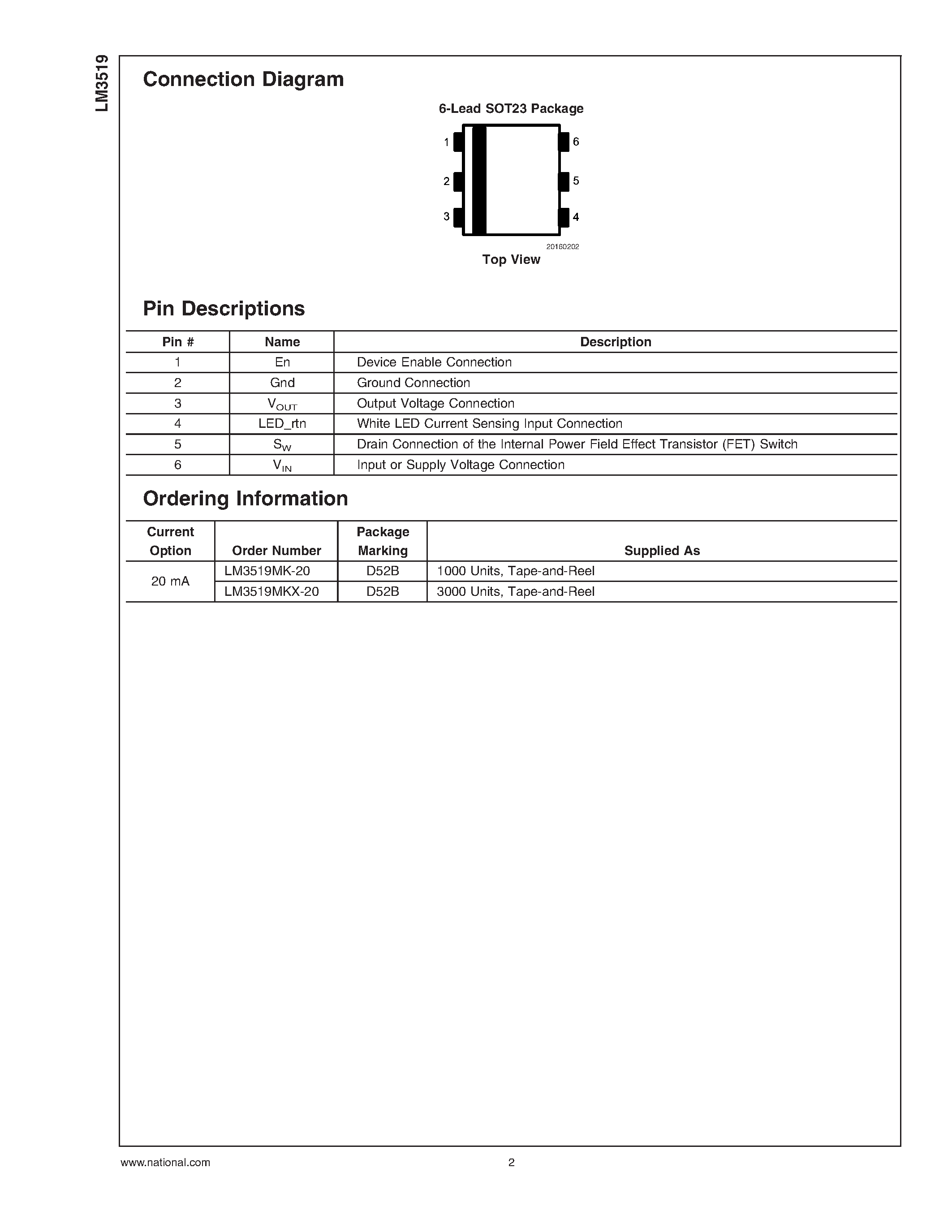 Datasheet LM3519 - High Frequency Boost White LED Driver page 2
