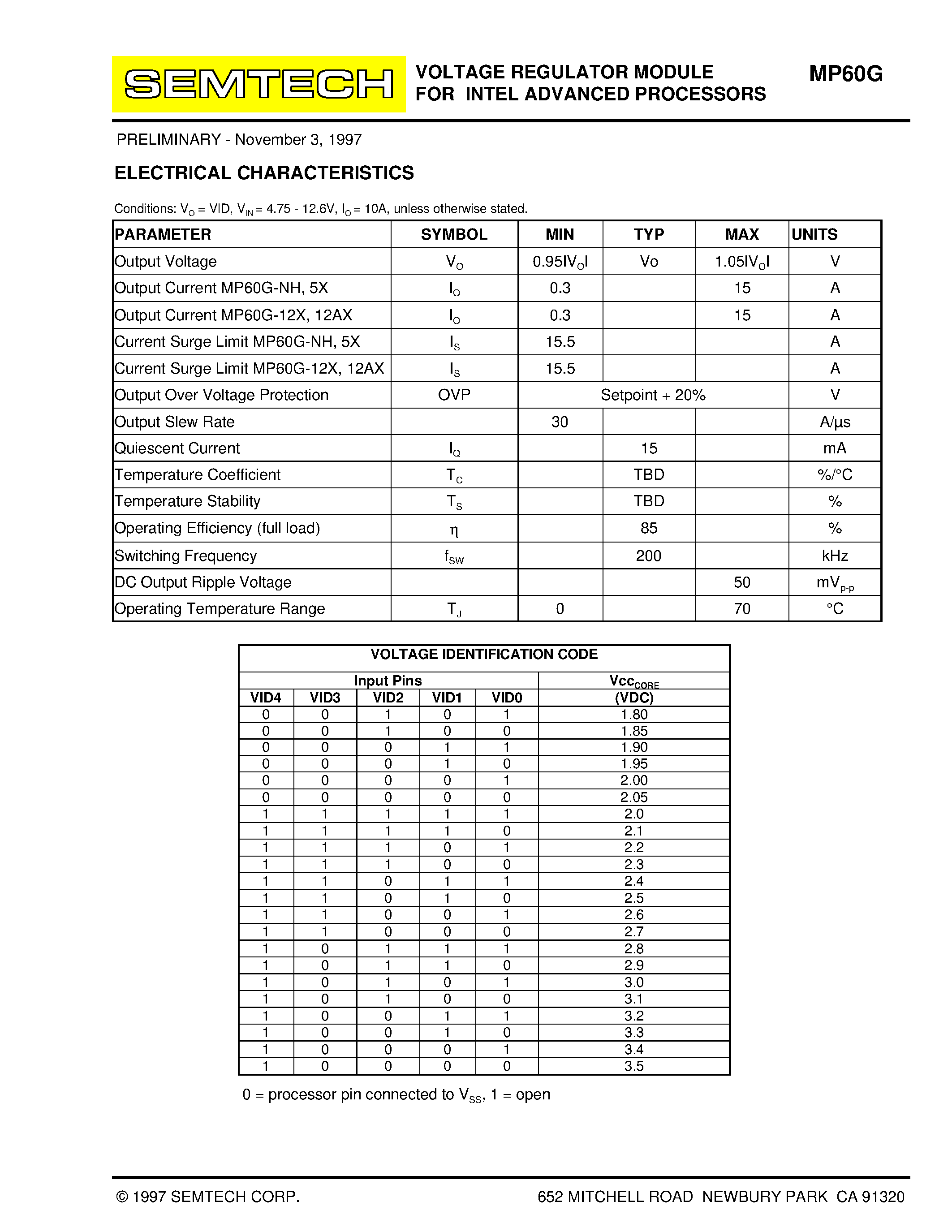 Datasheet MP60G - VOLTAGE REGULATOR MODULE FOR INTEL ADVANCED PROCESSORS page 2