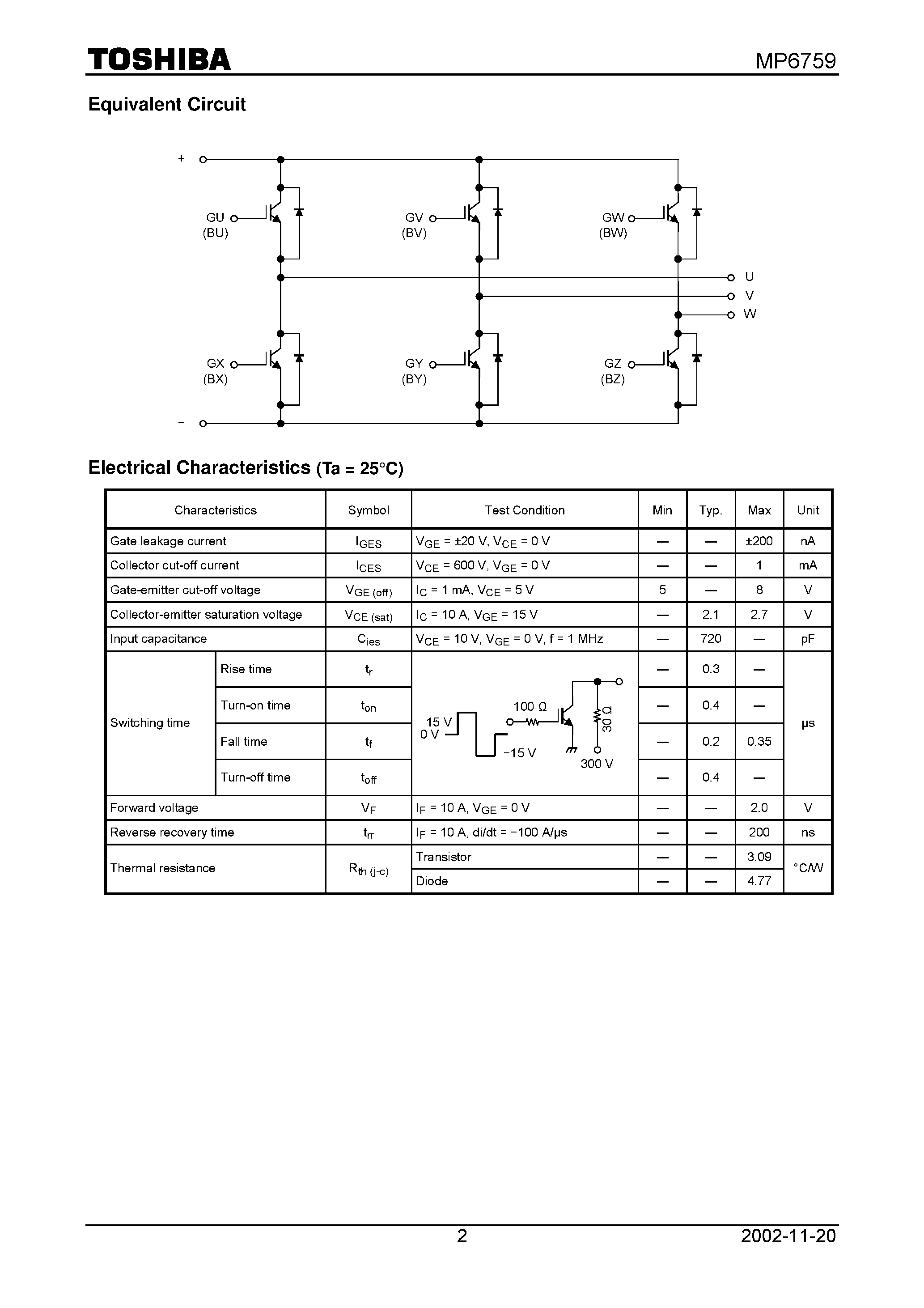 Datasheet MP6759 - TOSHIBA GTR Module Silicon N Channel IGBT page 2