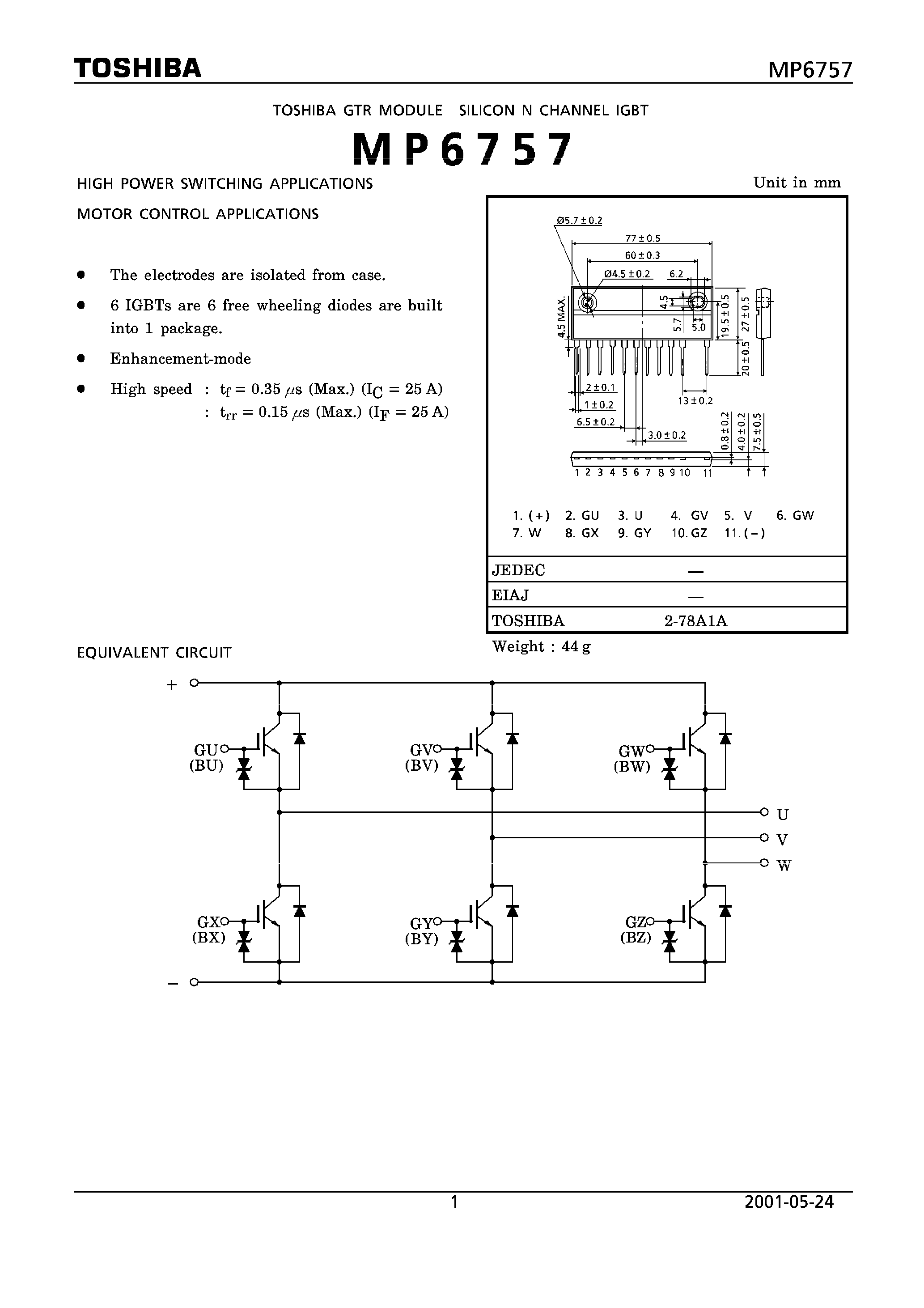 Datasheet MP6757 - GTR MODULE SILICON N CHANNEL LGBT page 1