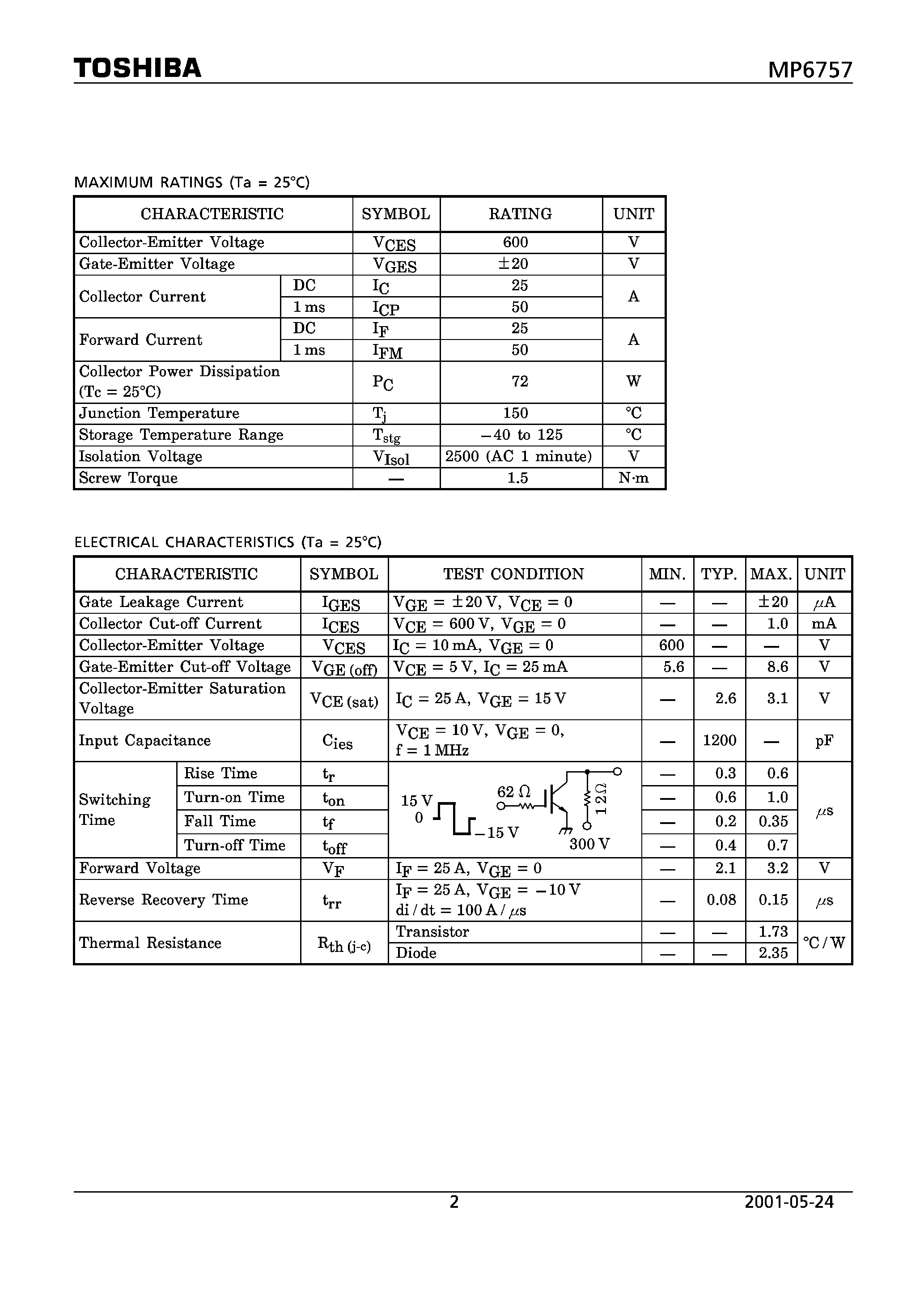 Datasheet MP6757 - GTR MODULE SILICON N CHANNEL LGBT page 2