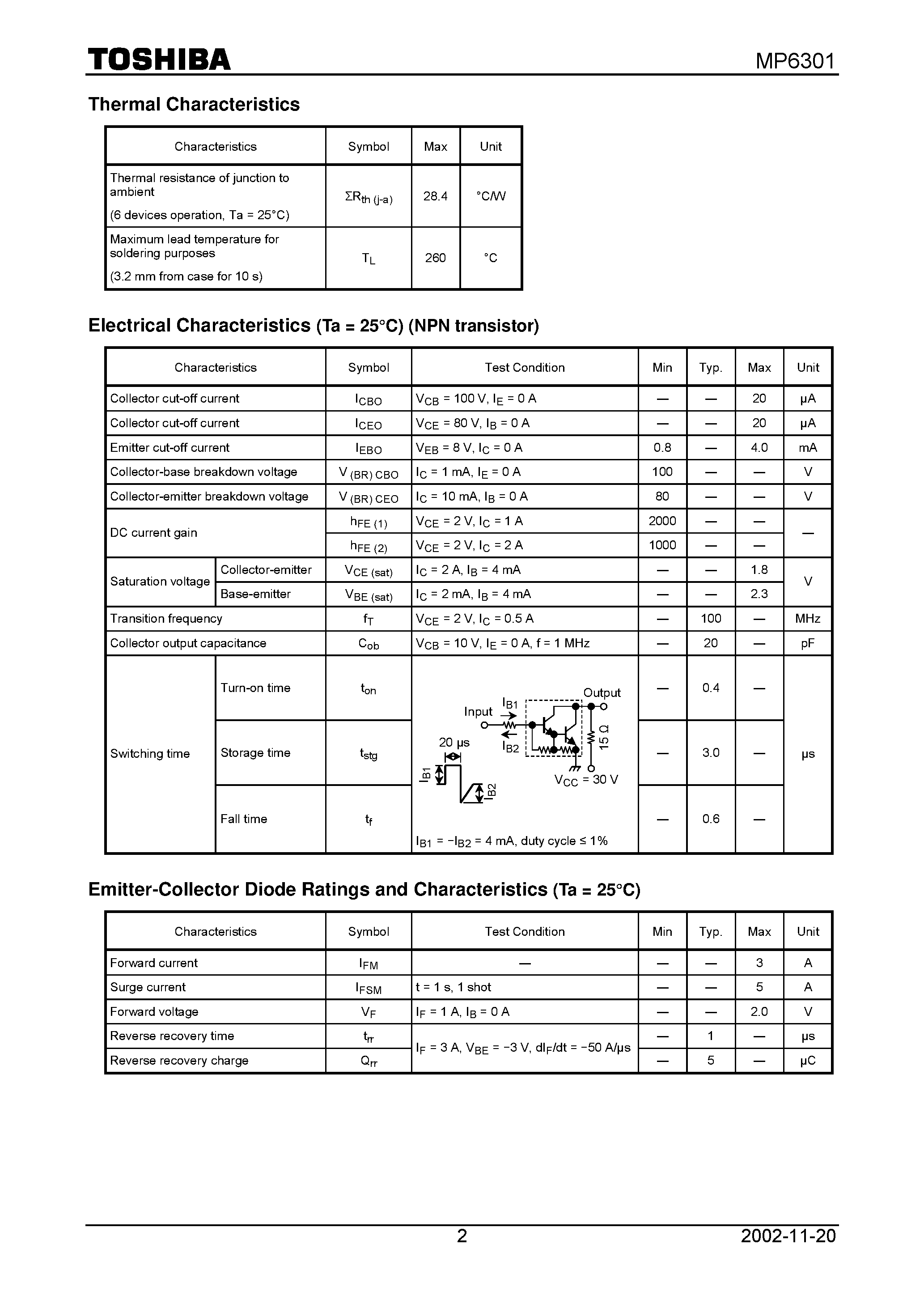 Datasheet MP6301 - High Power Switching Applications 3-Phase Motor Drive and Bipolar Drive of Pulse Motor page 2
