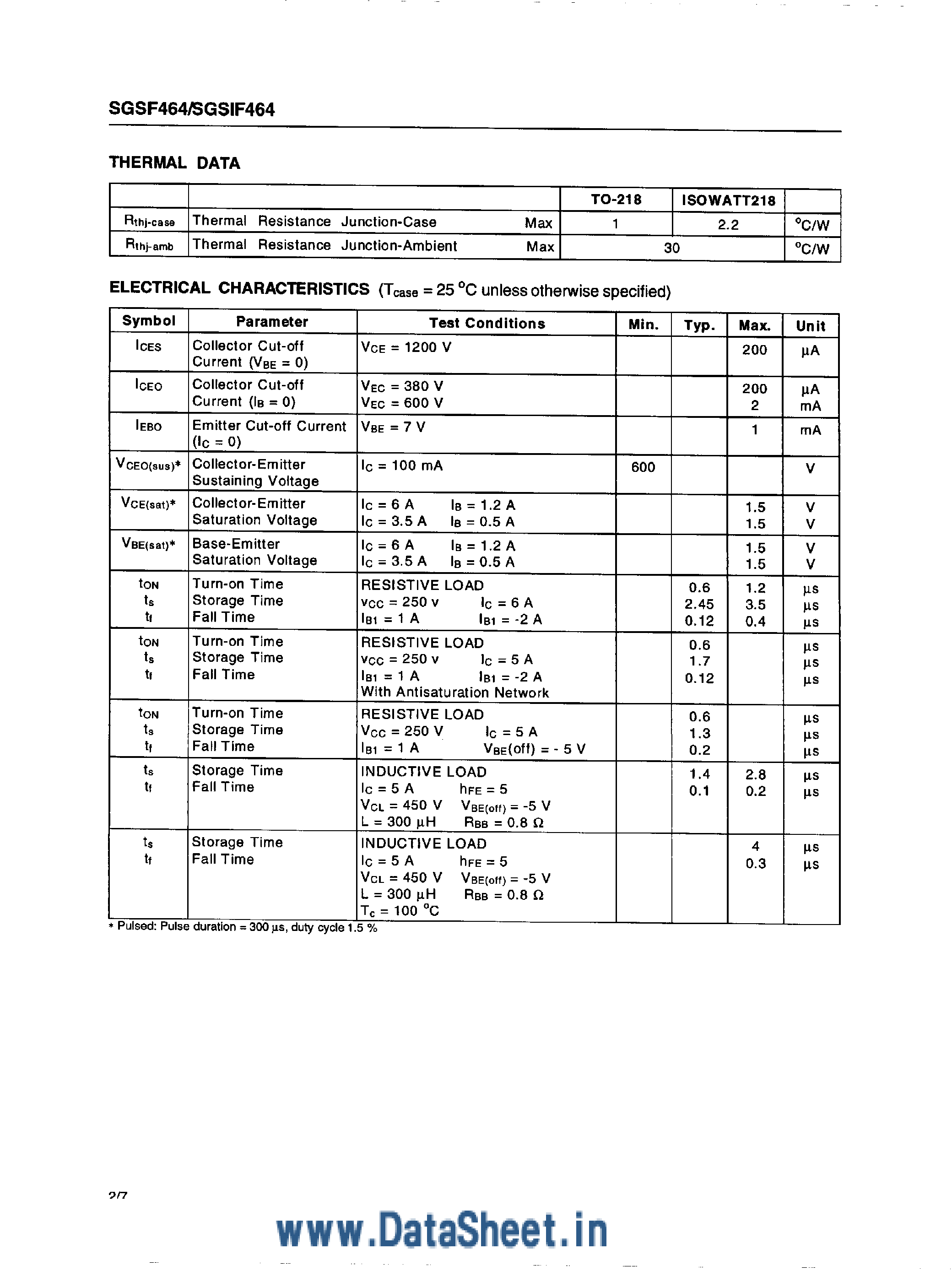 Datasheet SGSF464 - (SGSF464 / SGSIF464) High Voltage Fast Switching NPN Power Transistor page 2