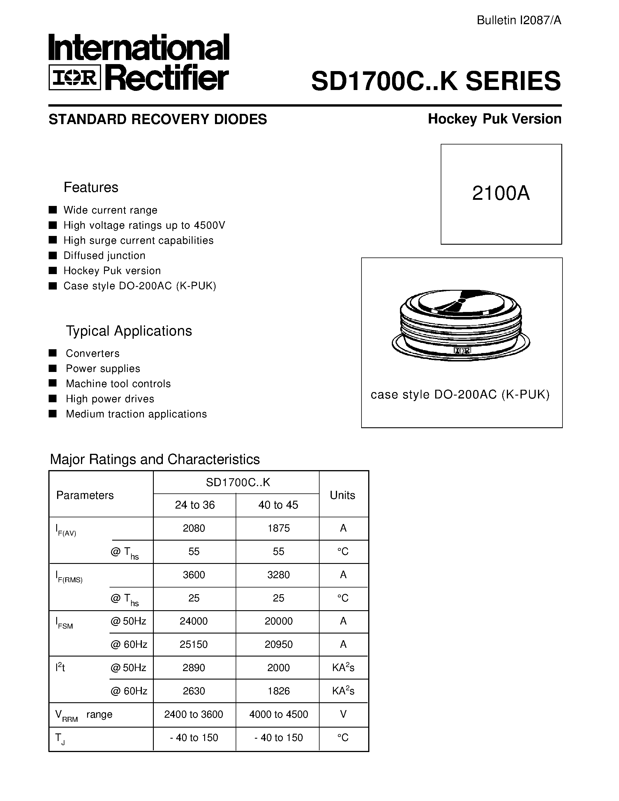 Даташит SD1700C - STANDARD RECOVERY DIODES Hockey Puk Version страница 2