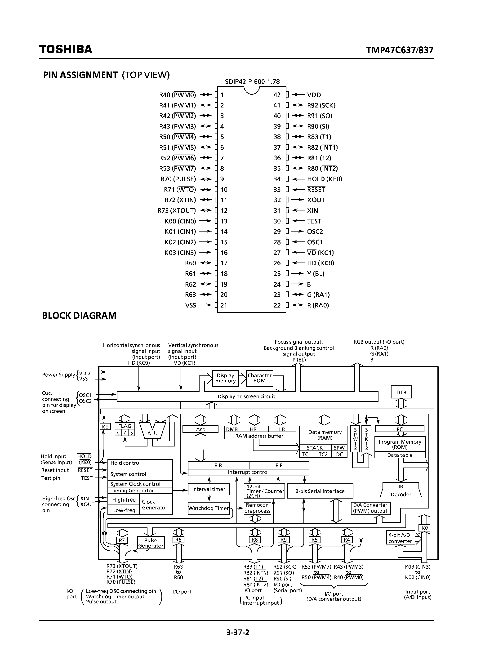Datasheet TMP47C637N page 2 Datasheet TMP47C637N - (TMP47C637N / TMP47C837N) CMOS 4-Bit Microcontroller page 2