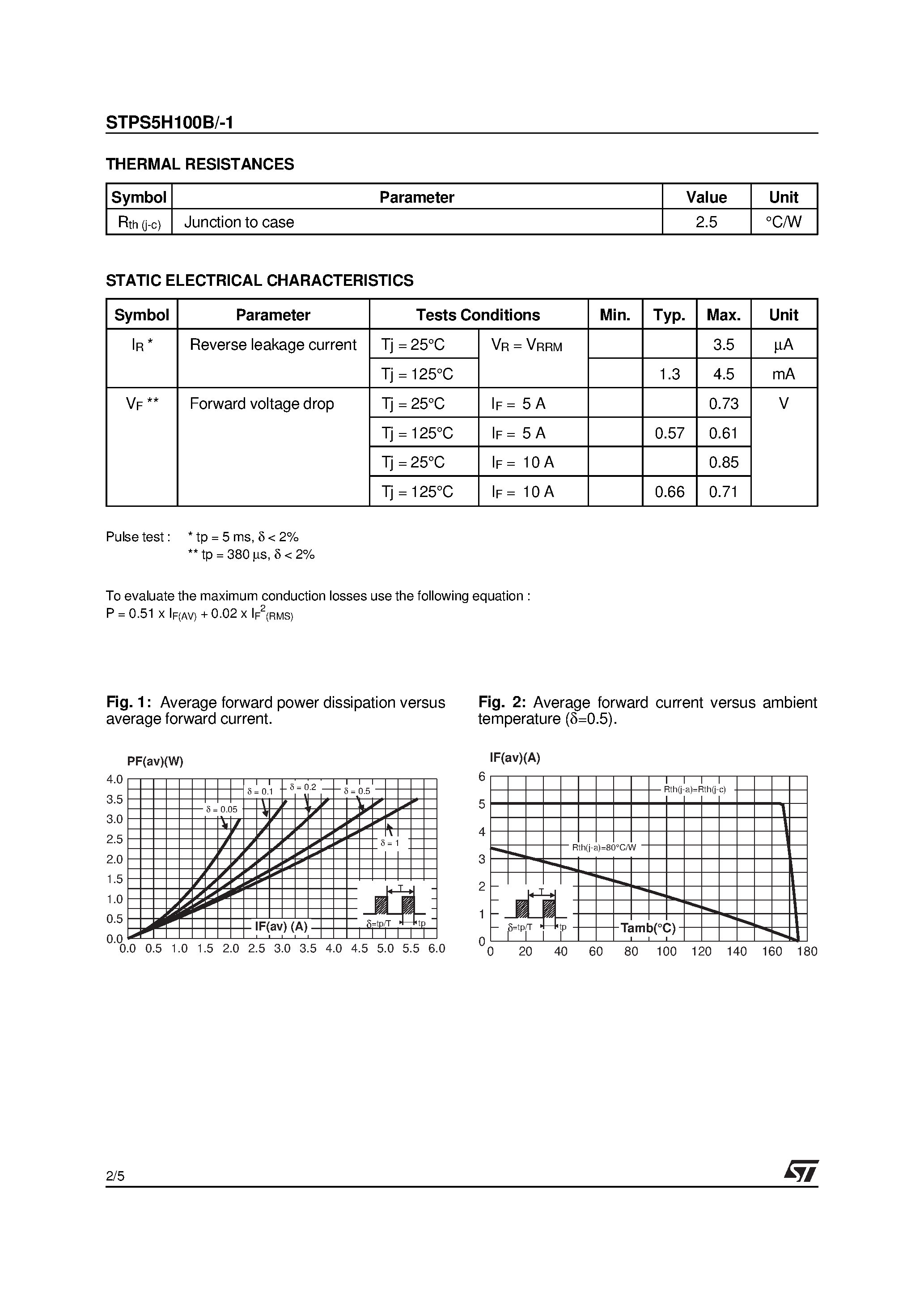 Datasheet STPS5H100B - HIGH VOLTAGE POWER SCHOTTKY RECTIFIER page 2