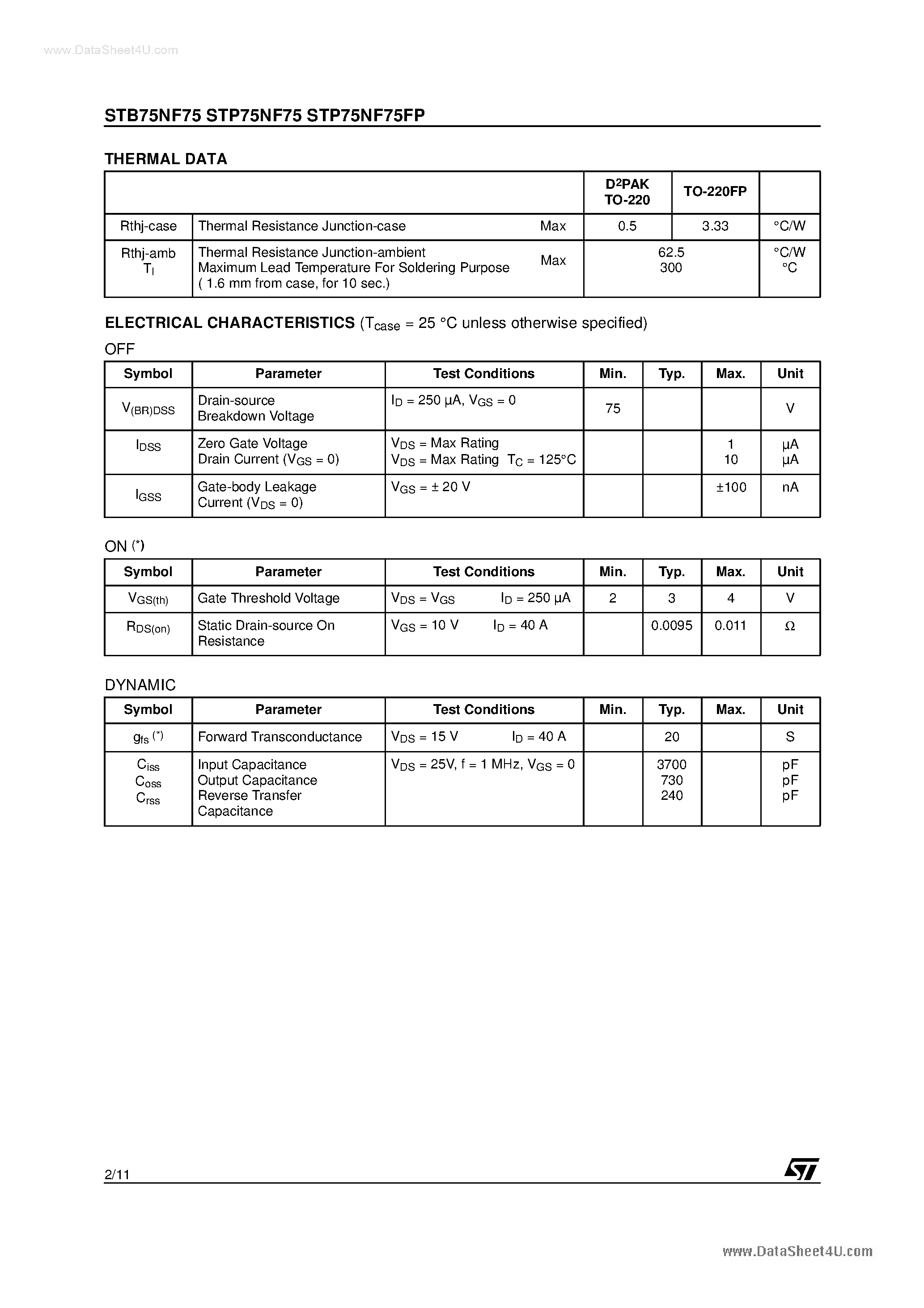 Datasheet P75NF - Search ---> STP75NF page 2