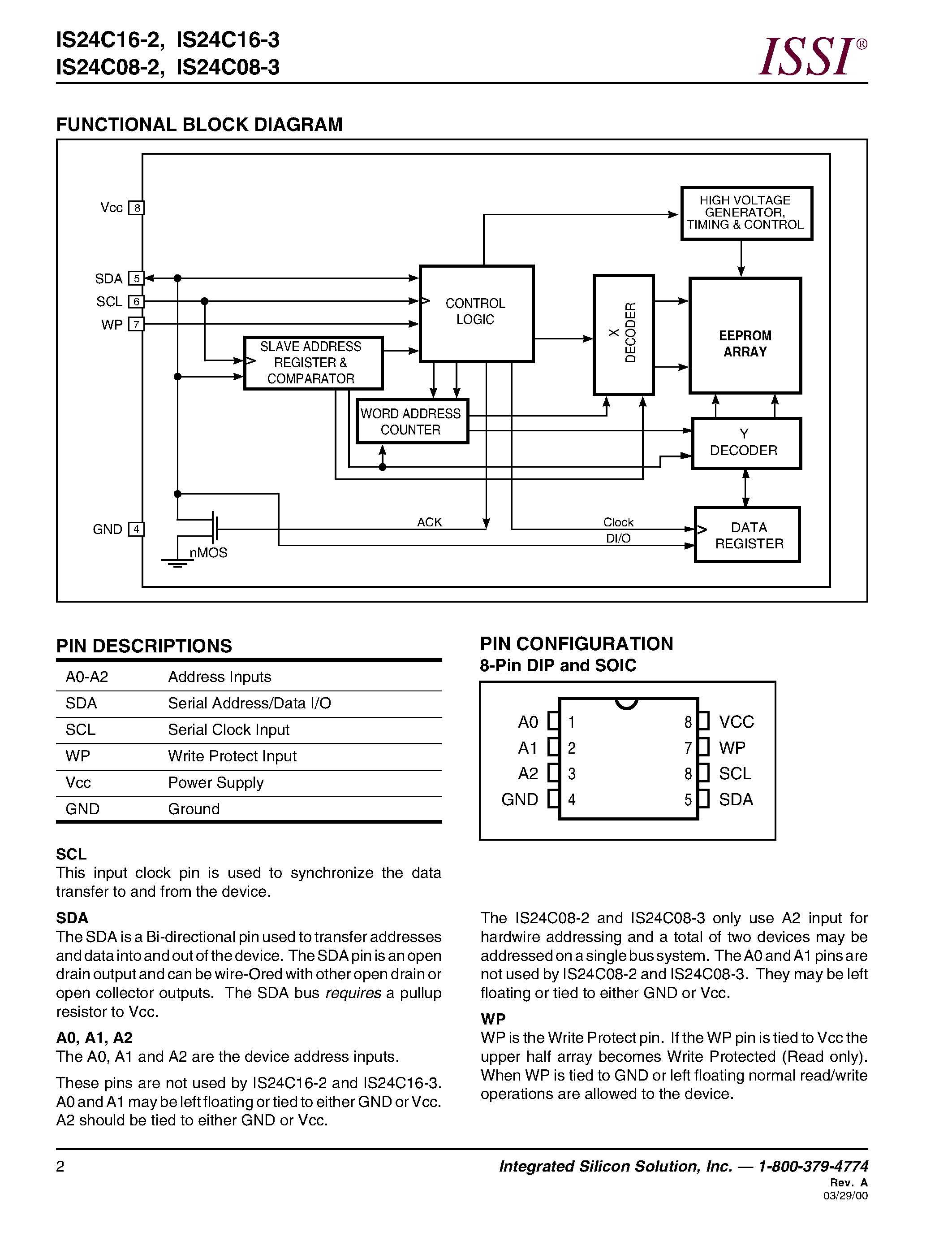 Datasheet IS24C016 - 2 Wire Serial CMOS EEPROM page 2