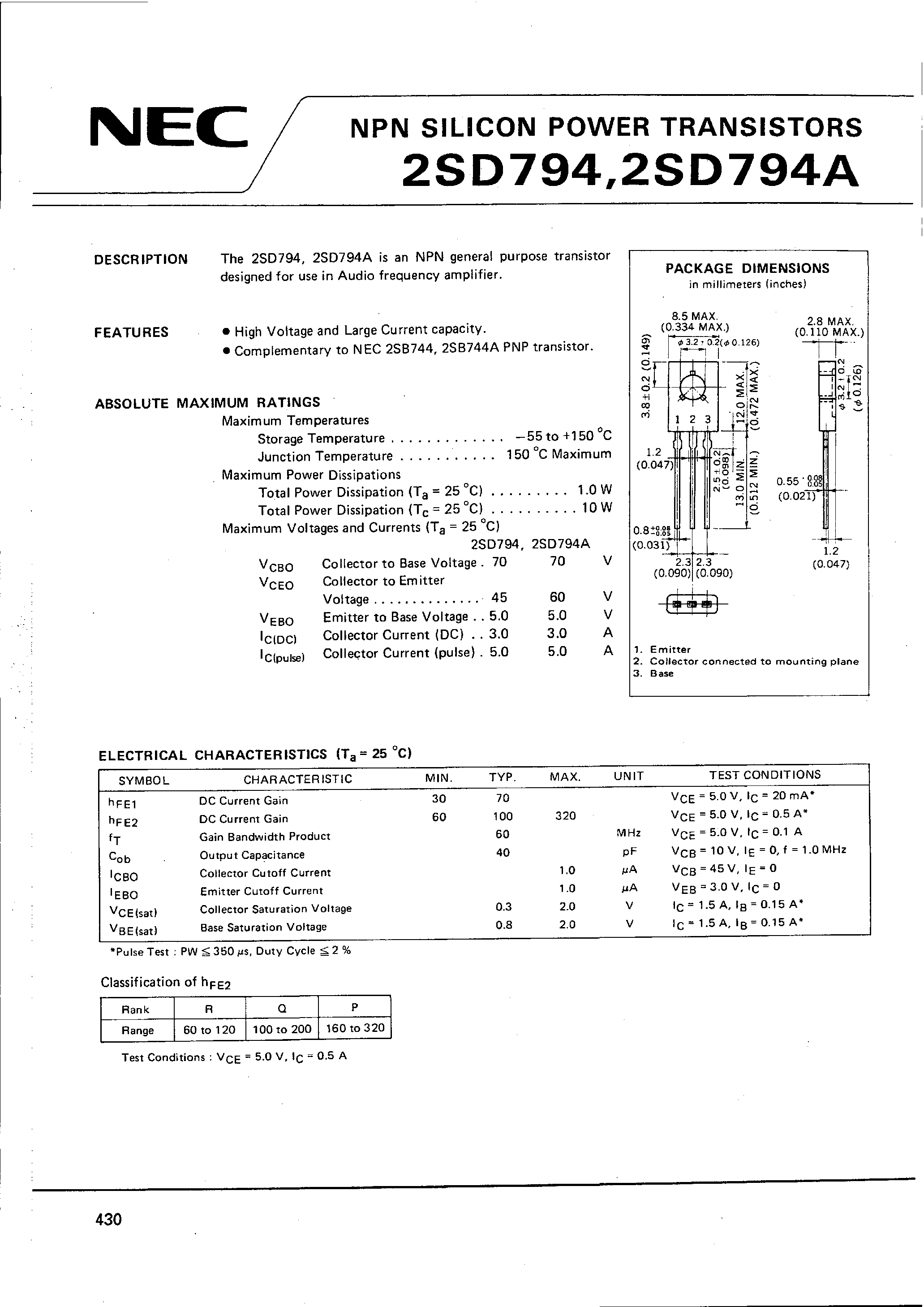 Даташит 2SD794 - NPN SILICON POWER TRANSISTORS страница 1