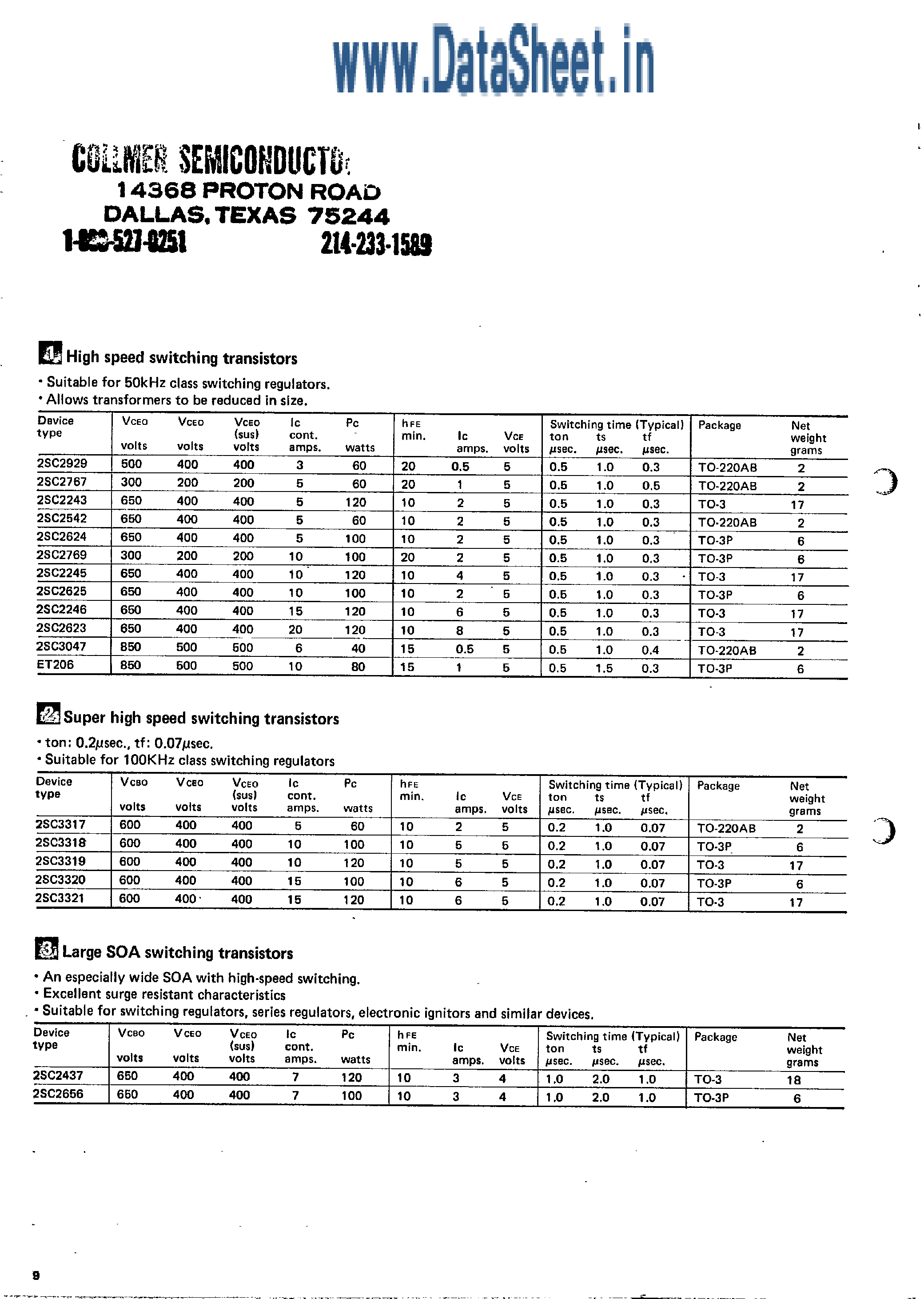 Даташит 2SD796 - High Speed Switching Transistors страница 1