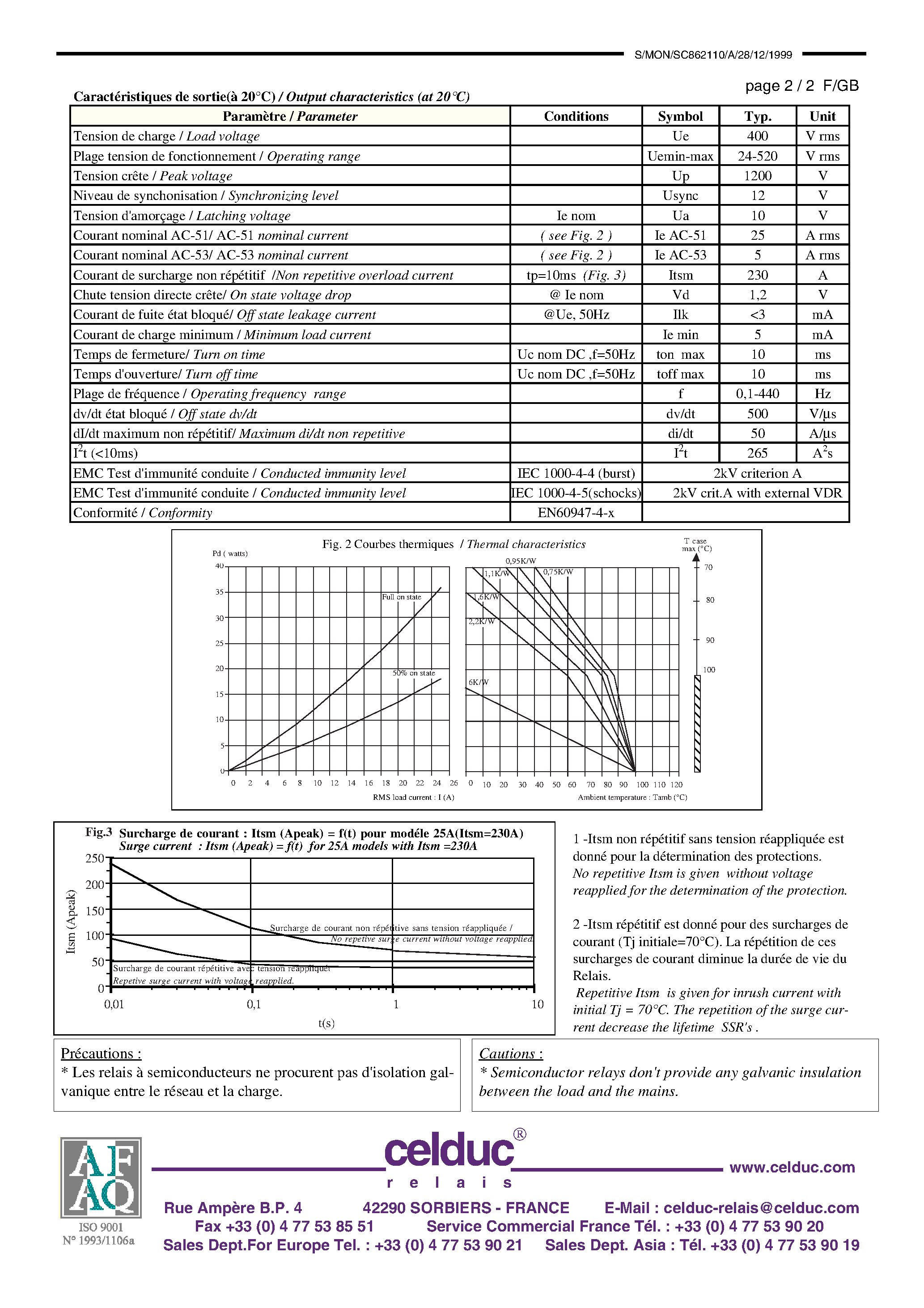 Datasheet SC862110 - Relais statique monophas de puissance Power Solid State Relay page 2