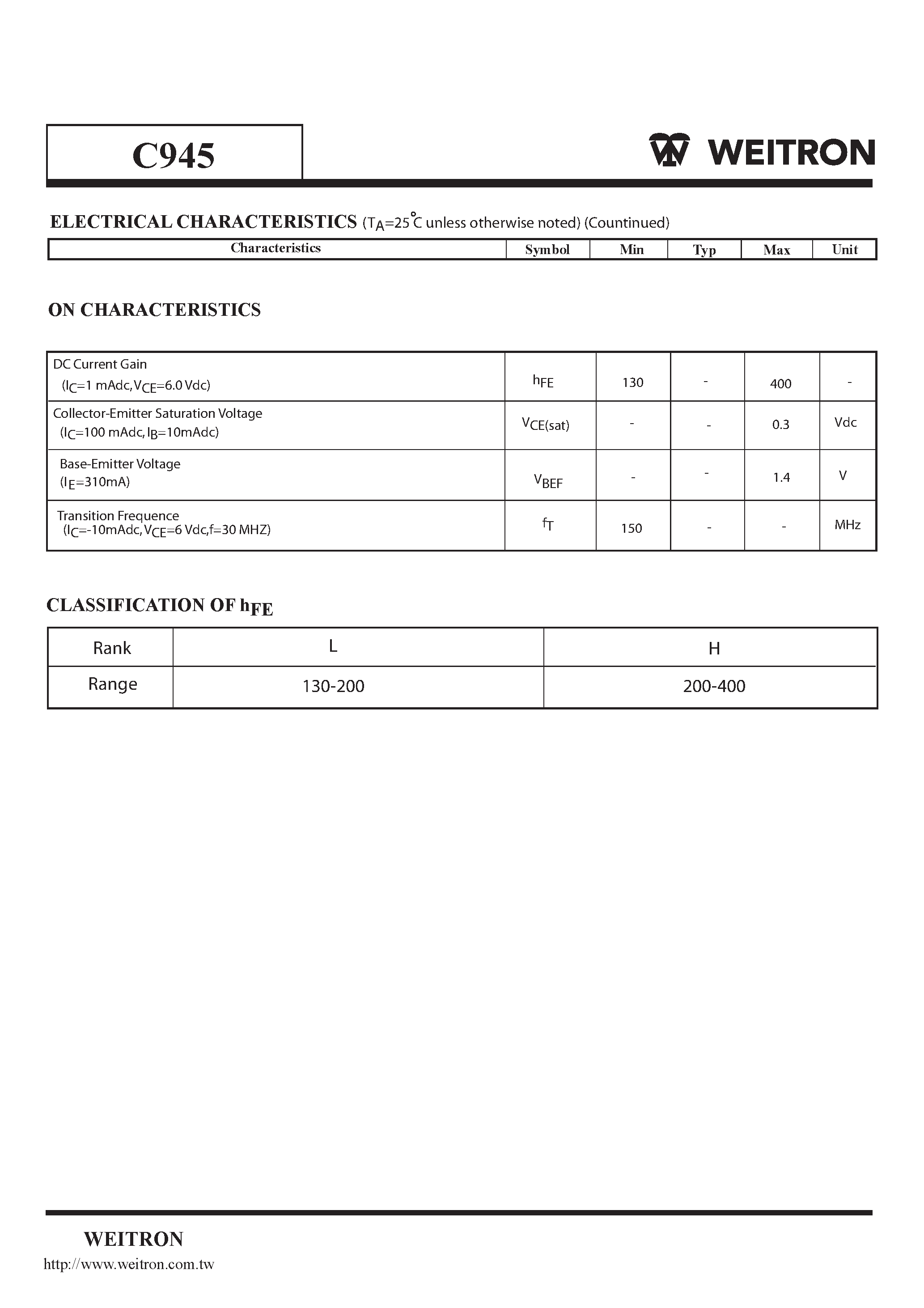 Даташит C945 - NPN Transistors страница 2