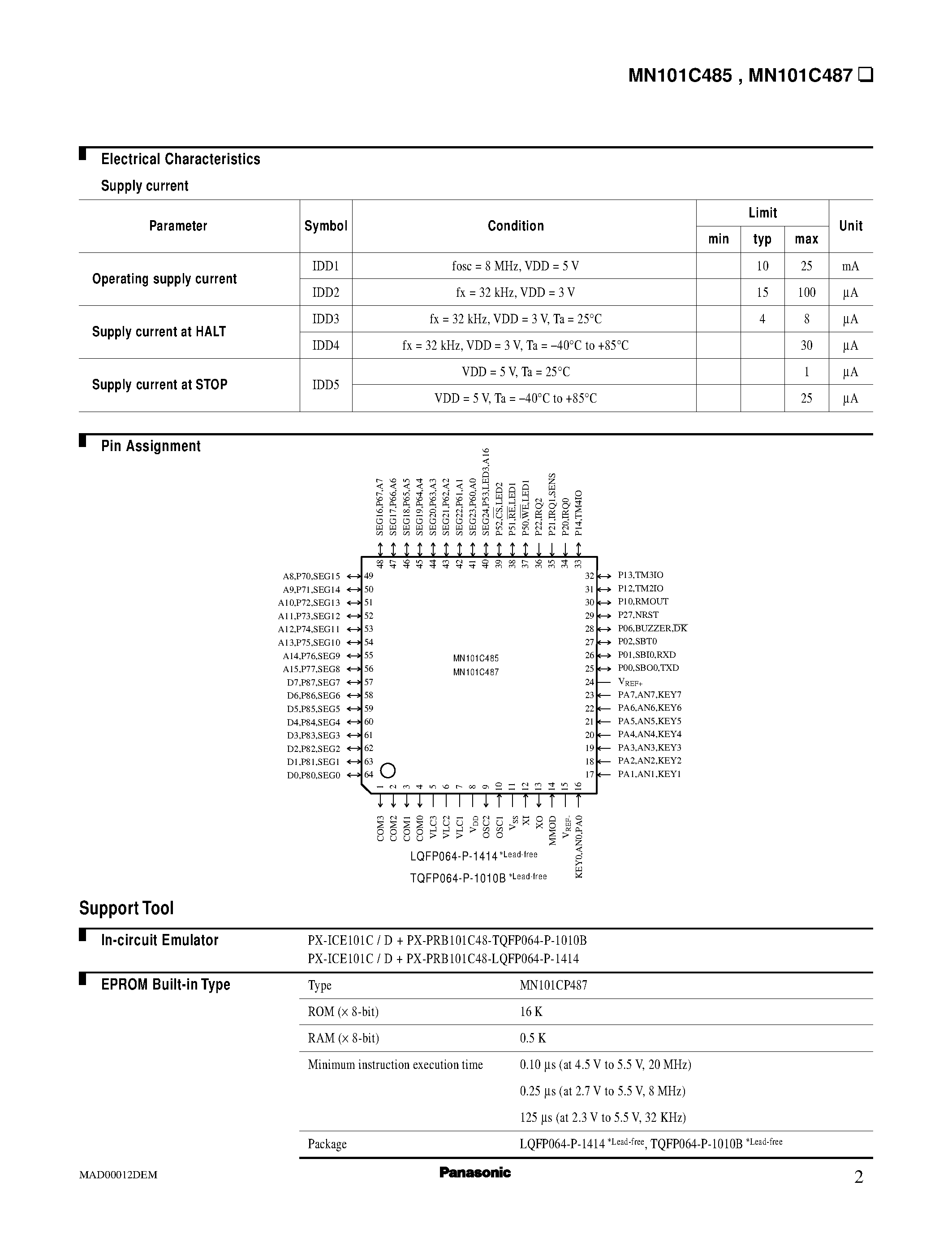 Datasheet MN101C485 - (MN101C485 / MN101C487) Timer counter 2 : 8-bit X 1 page 2
