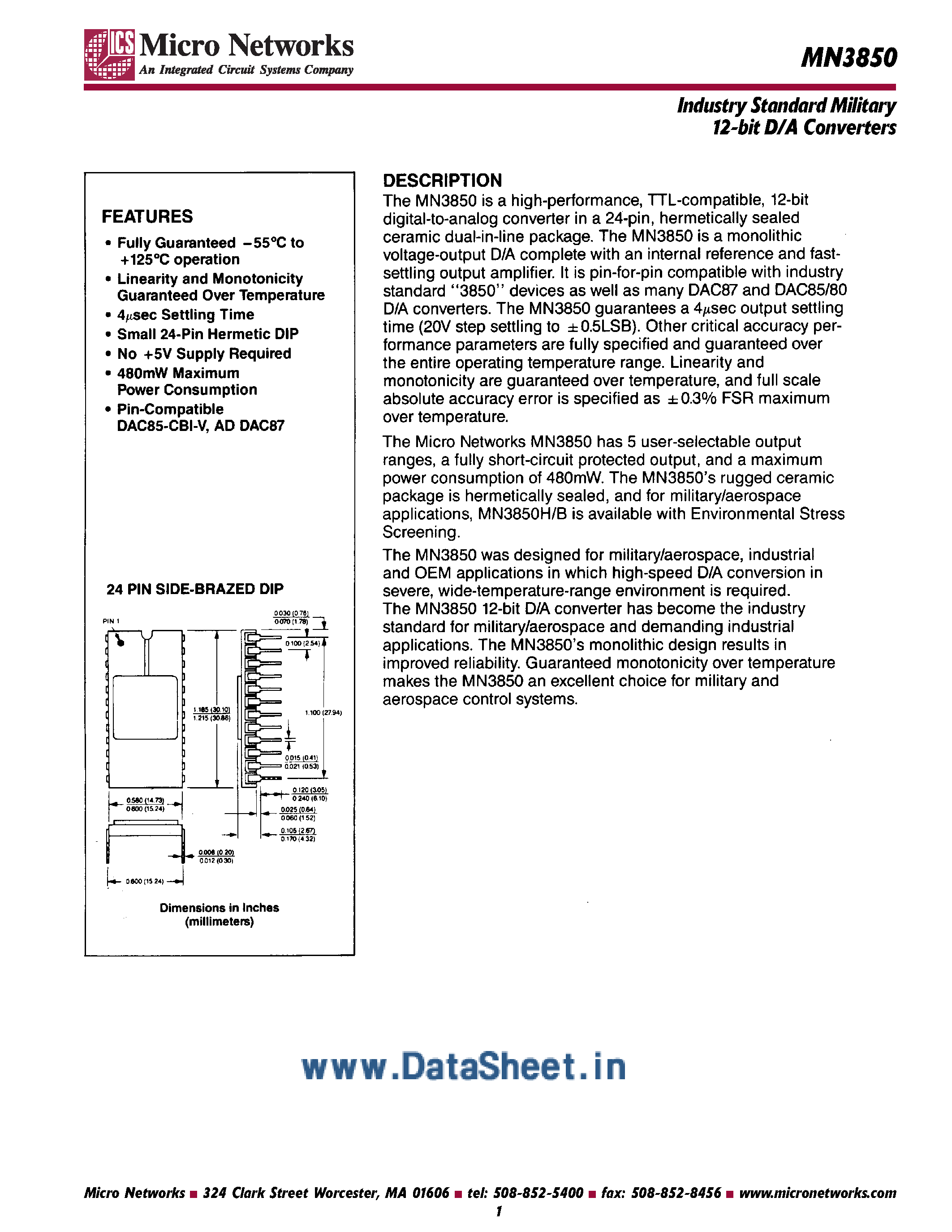 Даташит MN3850 - 12-Bit D/A Converters страница 1