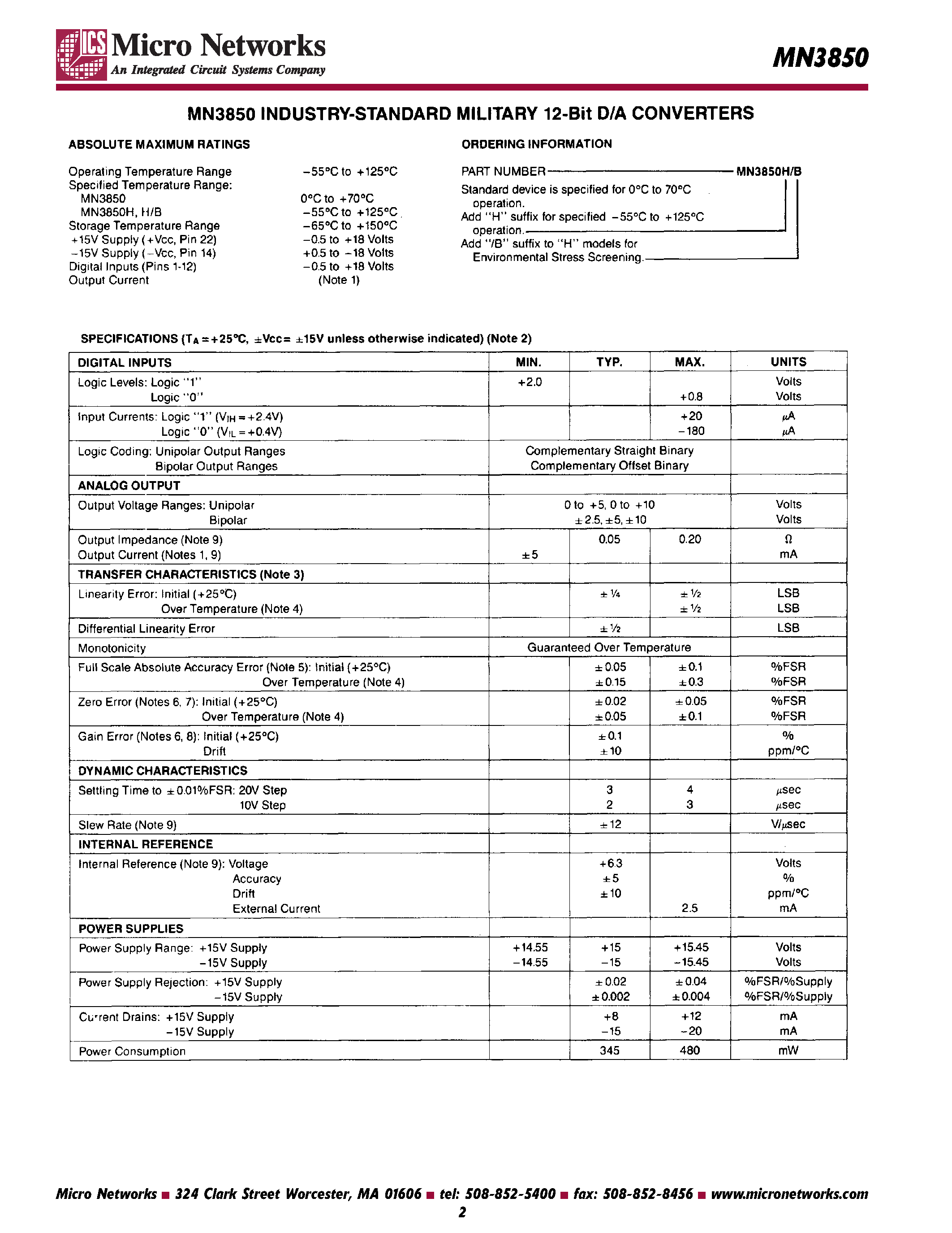 Даташит MN3850 - 12-Bit D/A Converters страница 2