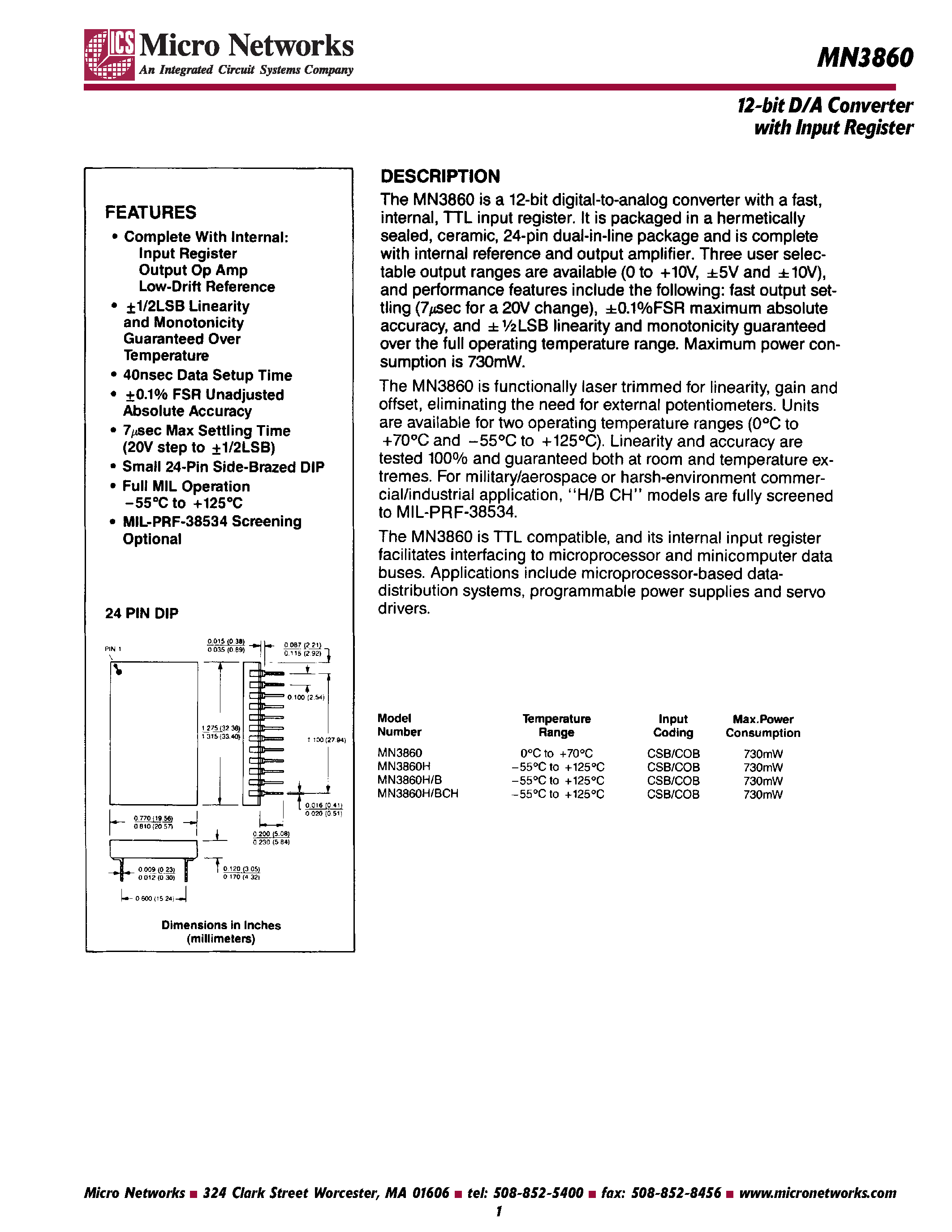 Даташит MN3860 - 12-bit D/A Converter with Input Register страница 1