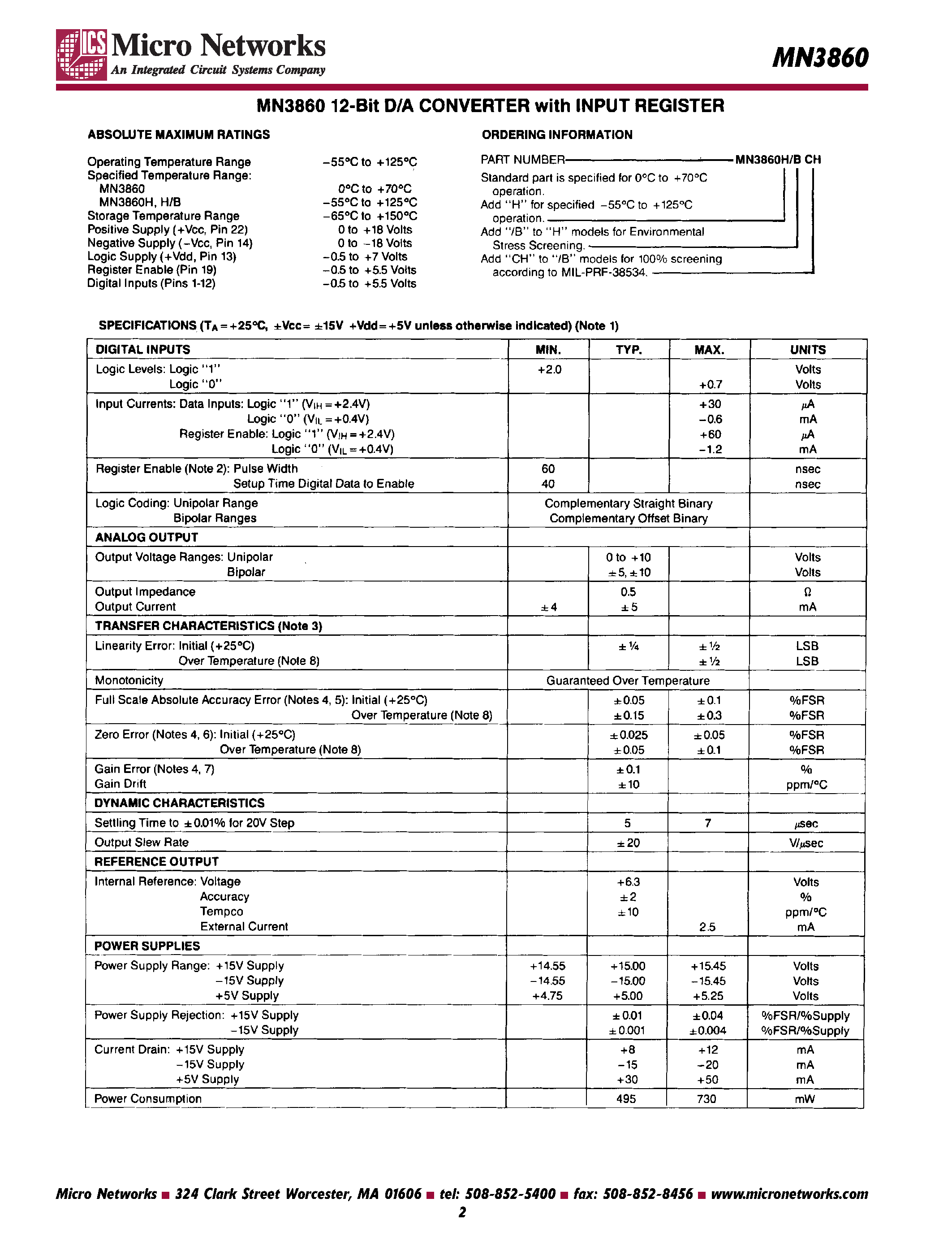 Даташит MN3860 - 12-bit D/A Converter with Input Register страница 2