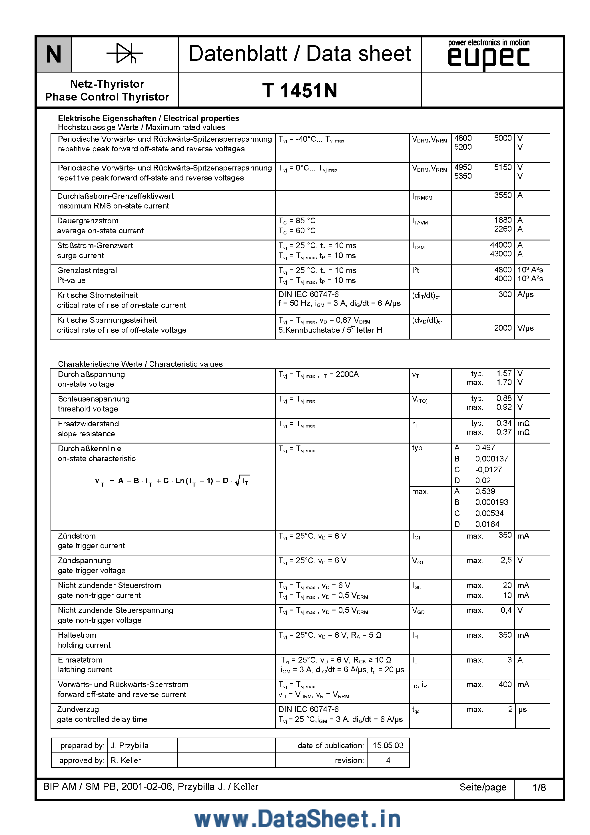 Datasheet T1451N page 1 Datasheet T1451N - SILICON CONTROLLED RECTIFIER page 1