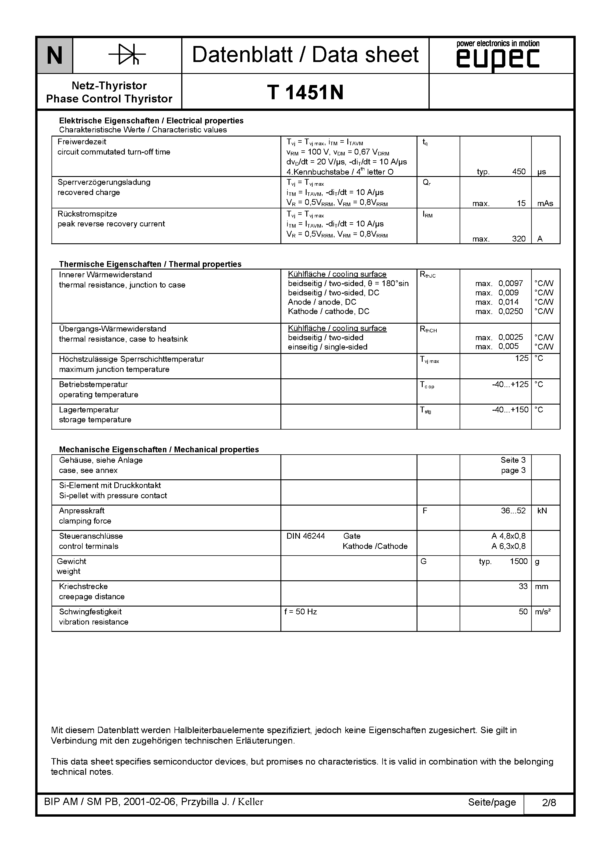 Datasheet T1451N page 2 Datasheet T1451N - SILICON CONTROLLED RECTIFIER page 2
