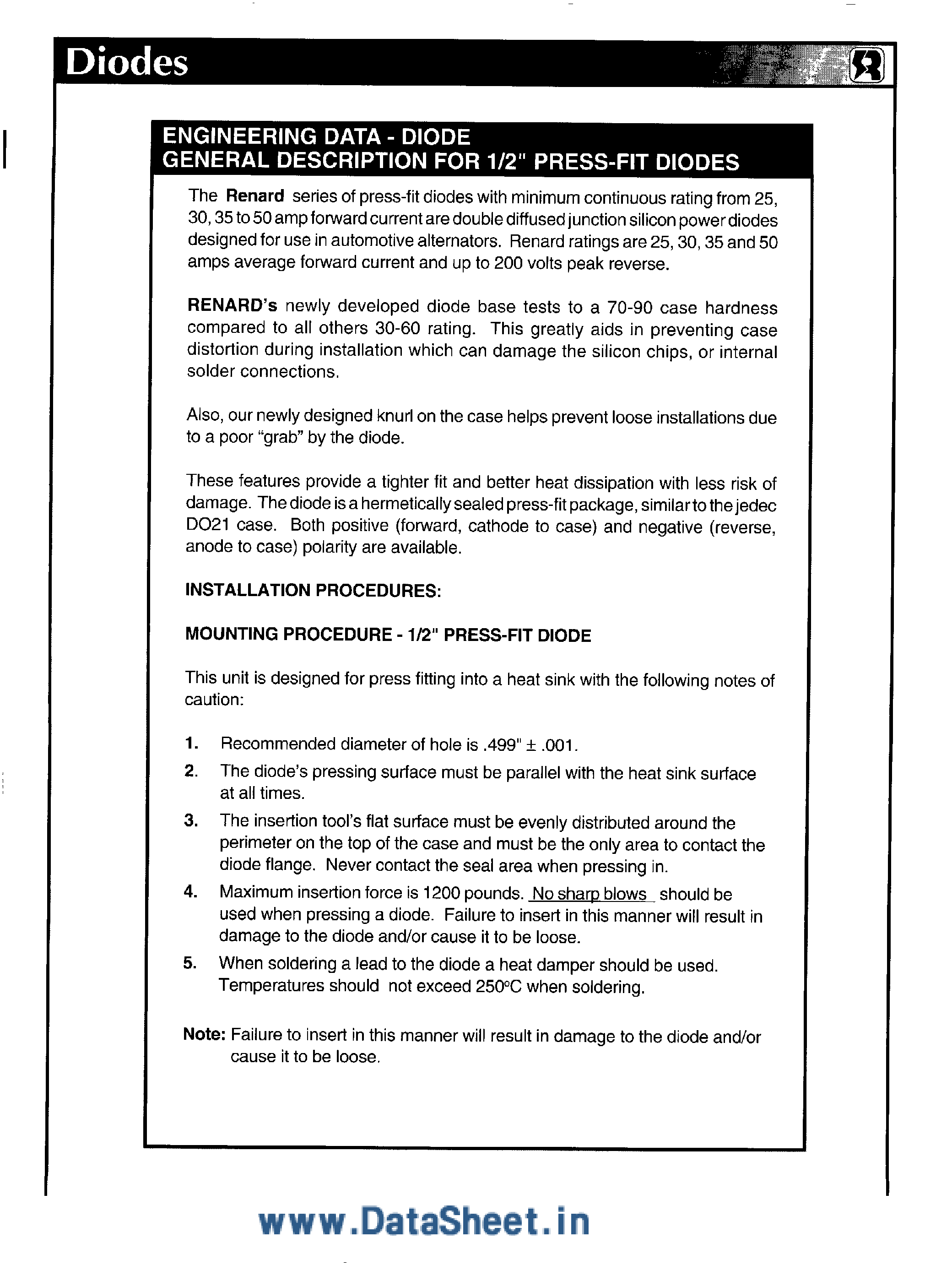 Datasheet 7820 page 1 Datasheet 7820 - RECTIFIER DIODE page 1