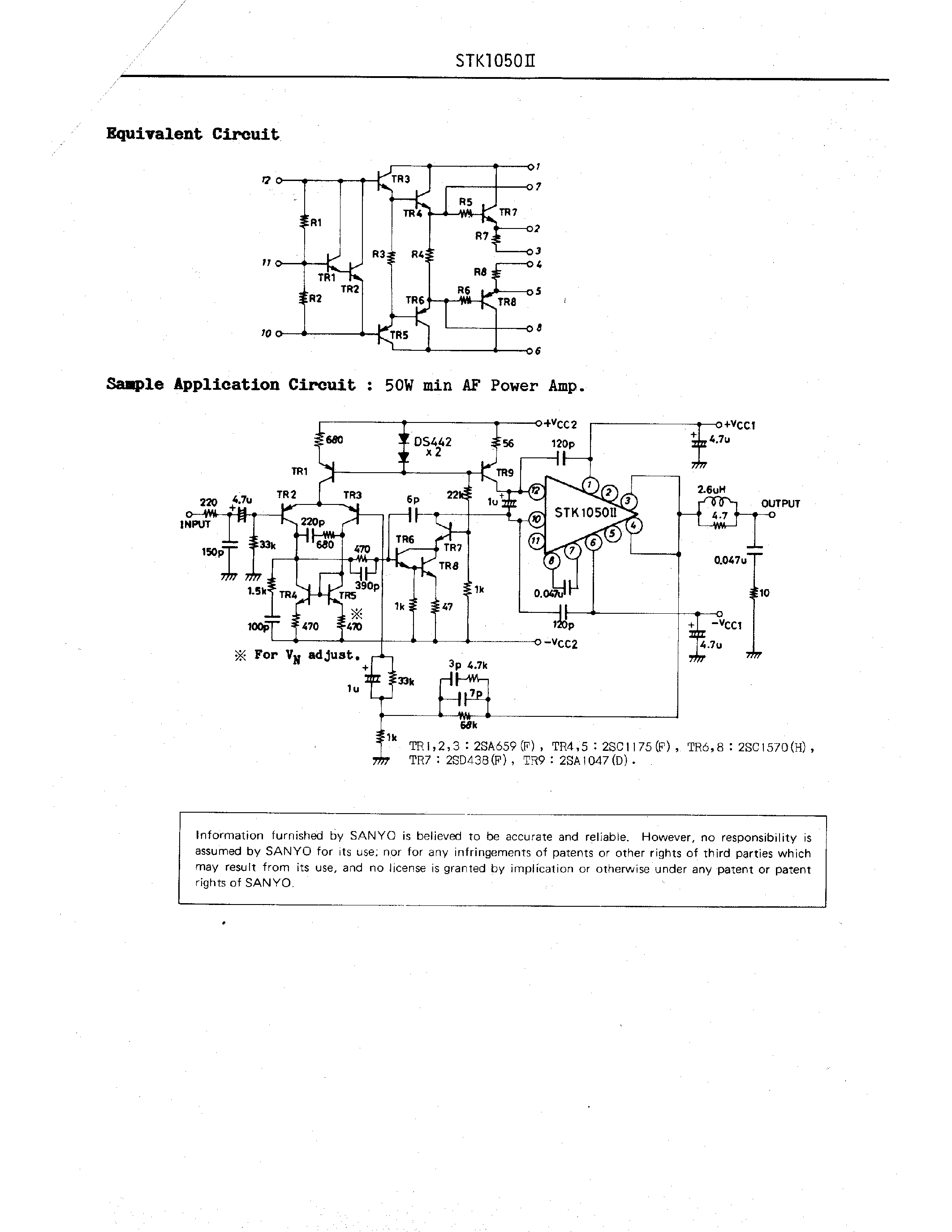 Datasheet STK1050II - Thick Film Hybrid Integrated Circuit 50W min AF Power Amp Output Stage With Built-in Emitter Resistance page 2