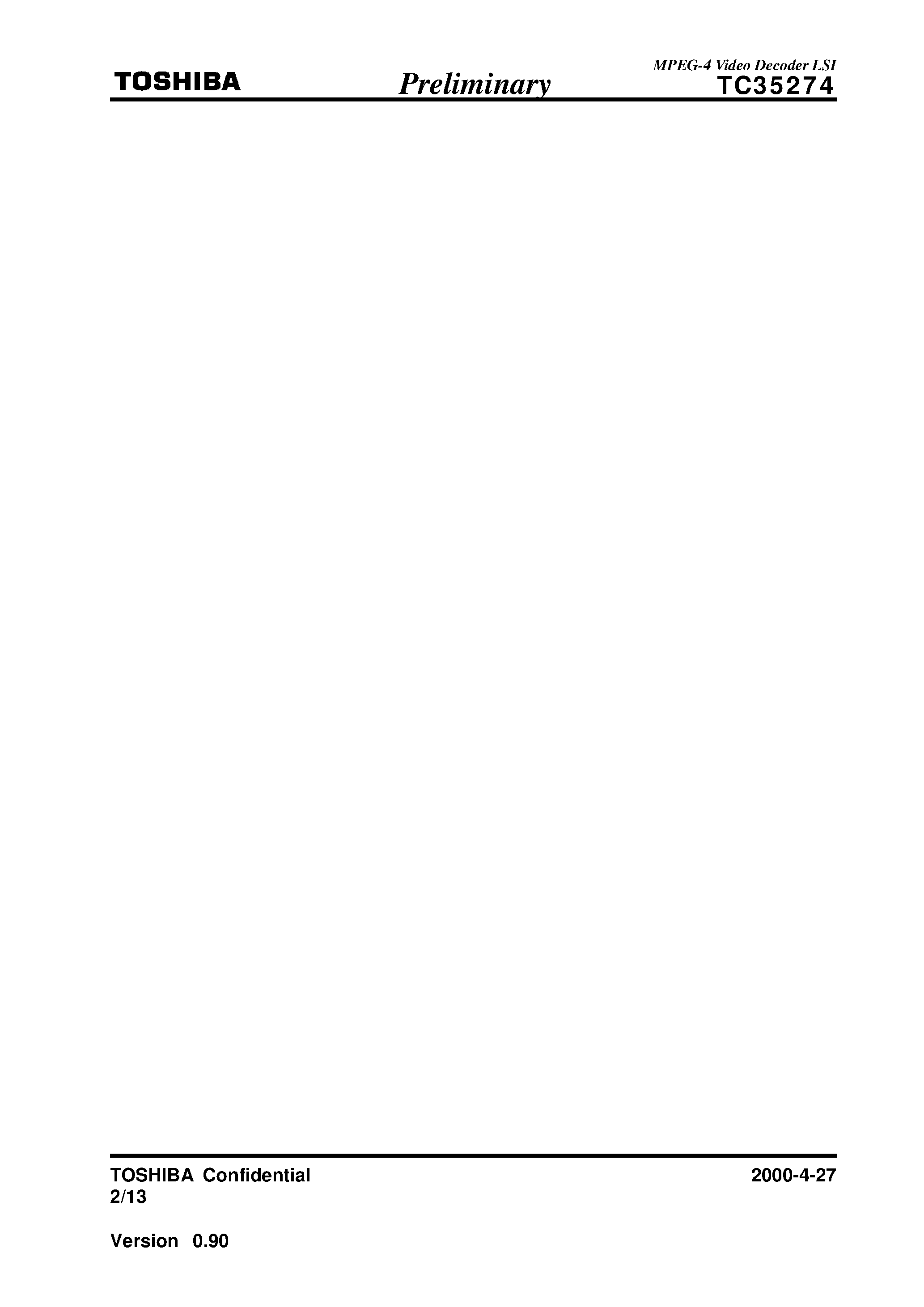 Datasheet TC35274 page 2 Datasheet TC35274 - TOSHIBA MPEG-4 Video Decoder LSI page 2
