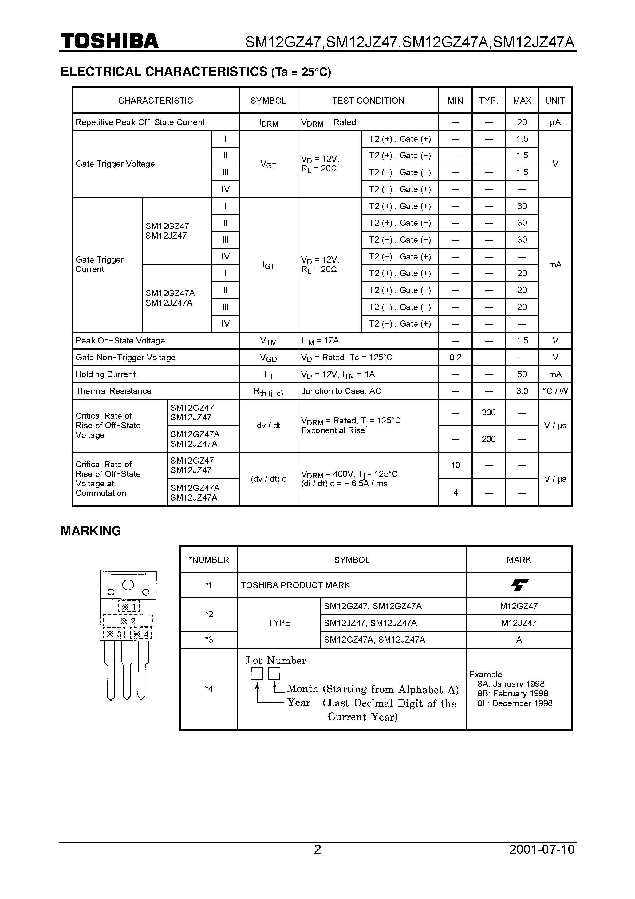 Даташит на микросхему SM12JZ47 страница 2 Даташит SM12JZ47 - AC POWER CONTROL APPLICATIONS страница 2