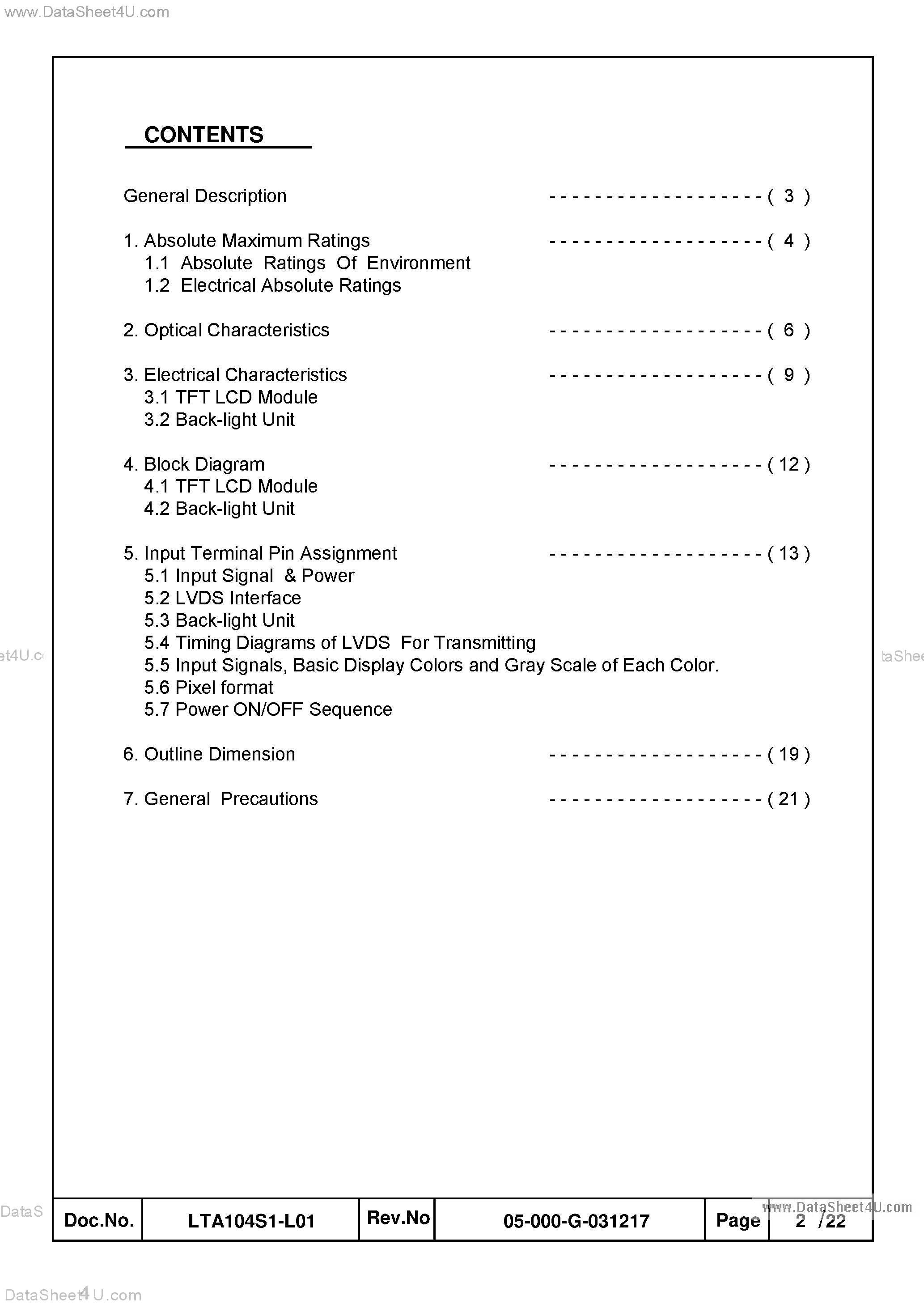 Даташит LTA104S1-L01 - color active matrix TFT (Thin Film Transistor) liquid crystal display страница 2