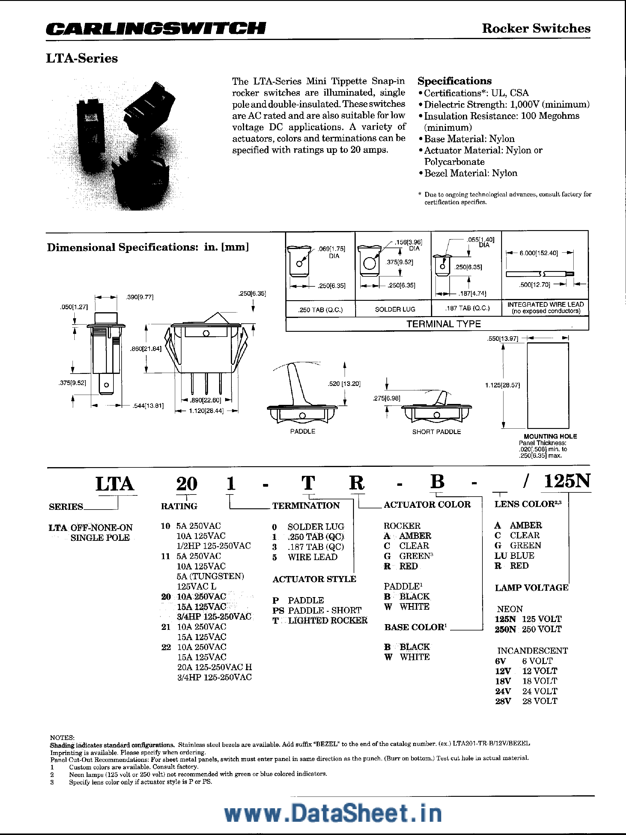Datasheet LTA201-xxx - Rocker Switches page 1
