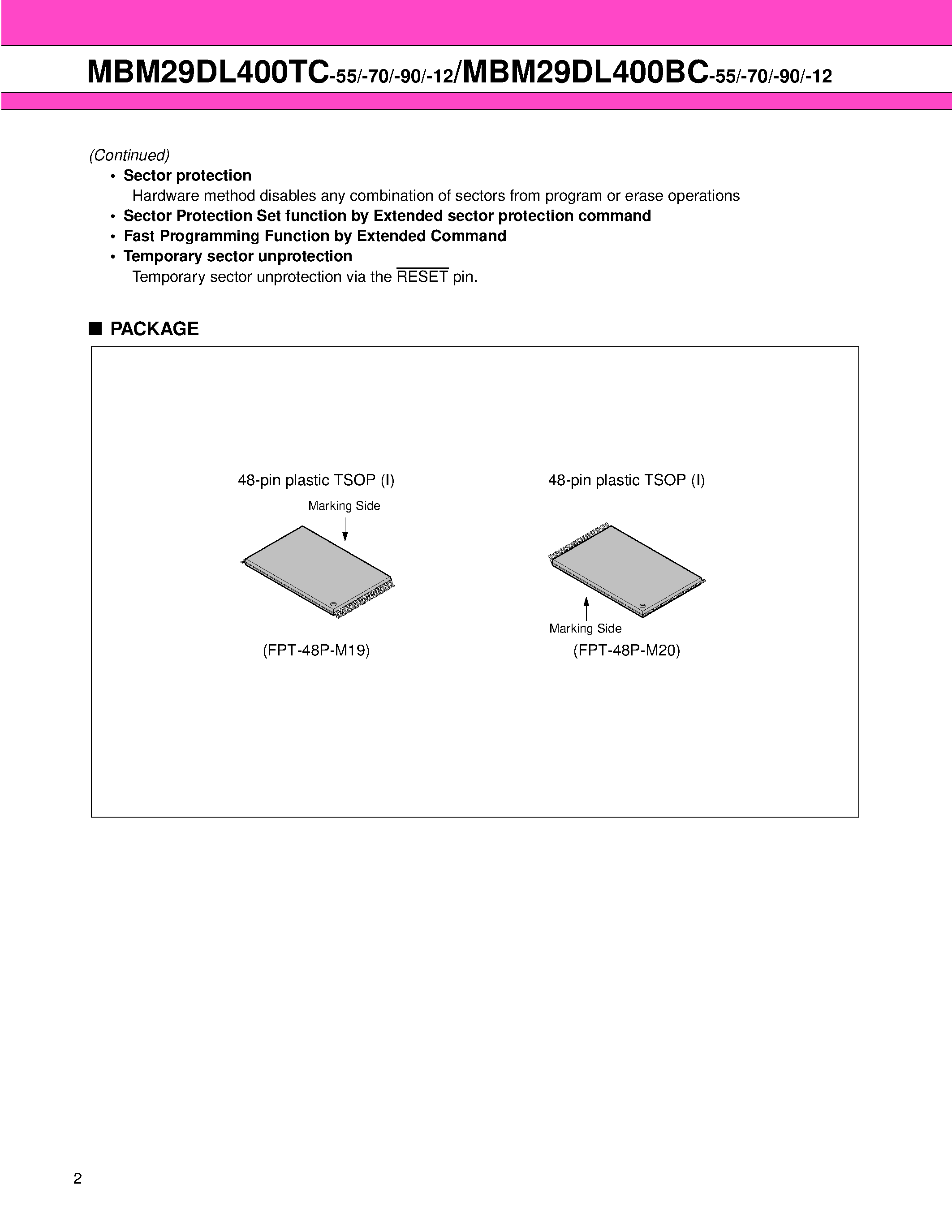 Datasheet MBM29DL400BC - 4M (512K X 8/256K X 16) BIT page 2