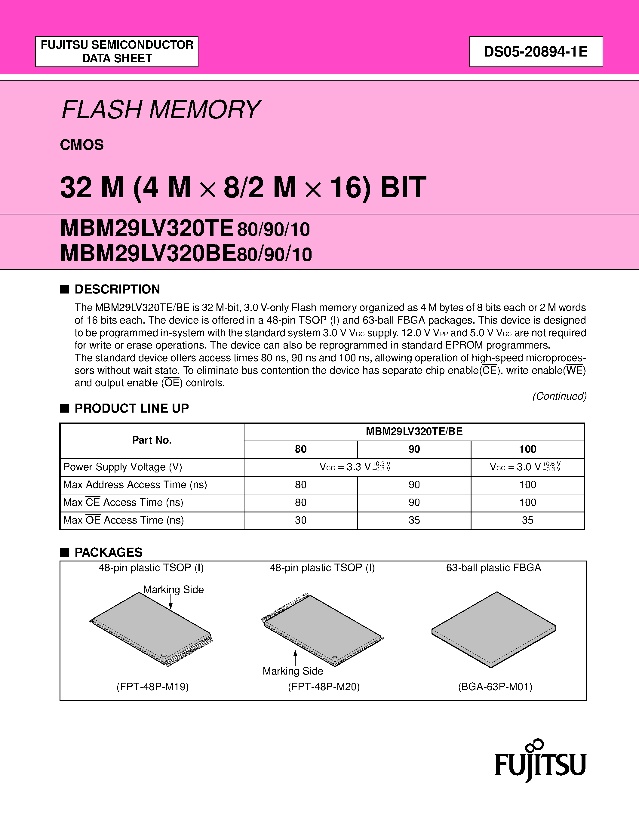 Даташит MBM29LV320BE - 32 M (4 M X 8/2 M X 16) BIT страница 1