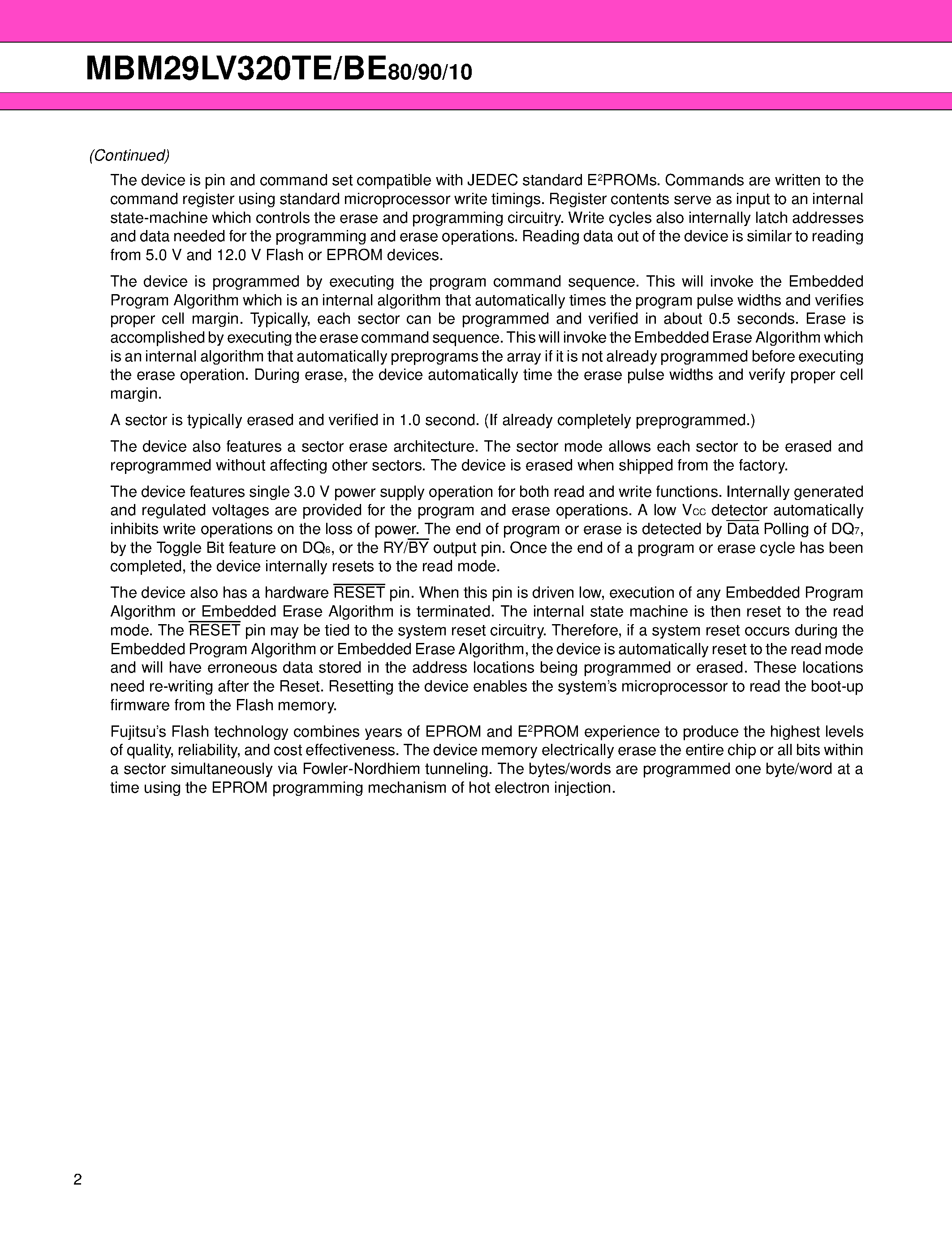 Даташит MBM29LV320BE - 32 M (4 M X 8/2 M X 16) BIT страница 2