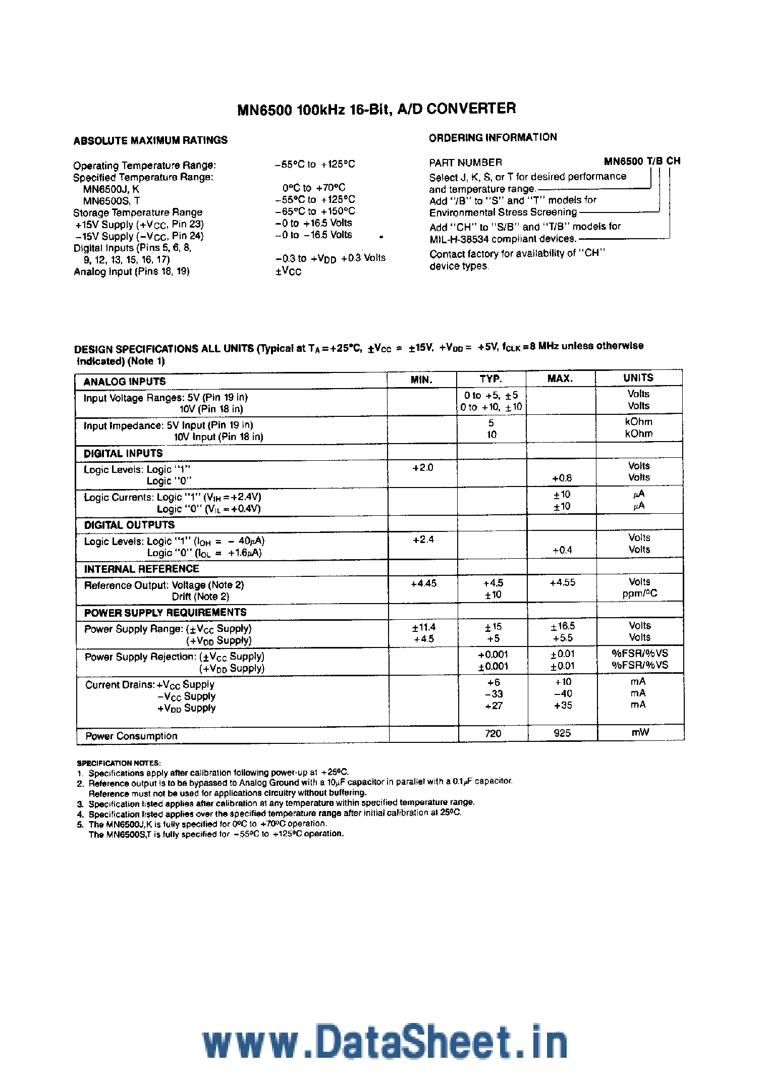 Даташит MN6500 - 16-Bit 100Khz Sampling A/D Converter страница 2