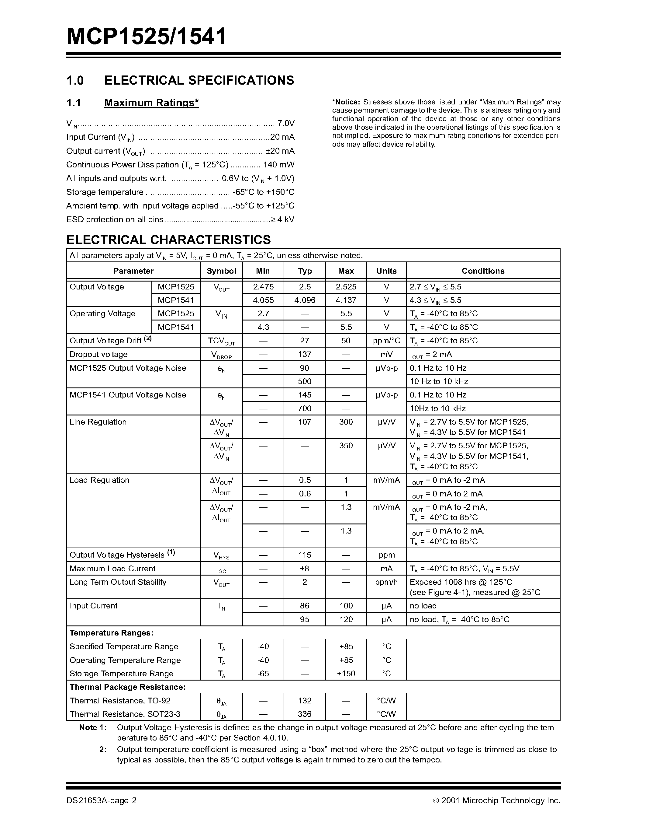 Datasheet MCP1525 - (MCP1525 / MCP1541) 2.5V AND 4.096V VOLTAGE REFERENCES page 2