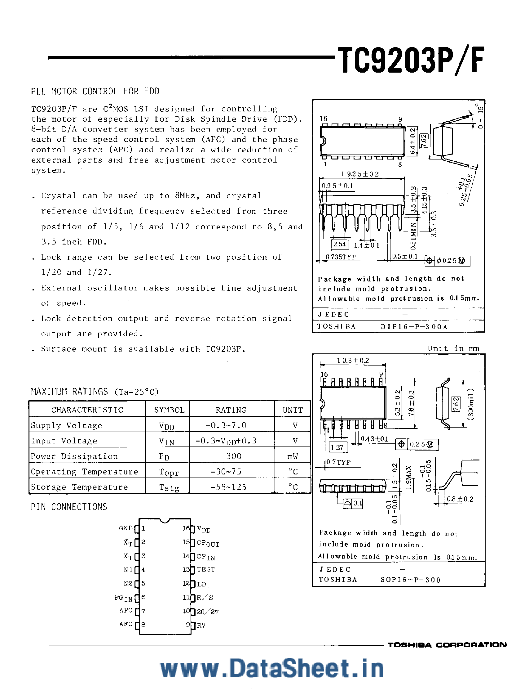 Даташит TC9203 - PLL Motor Control for FDD страница 1