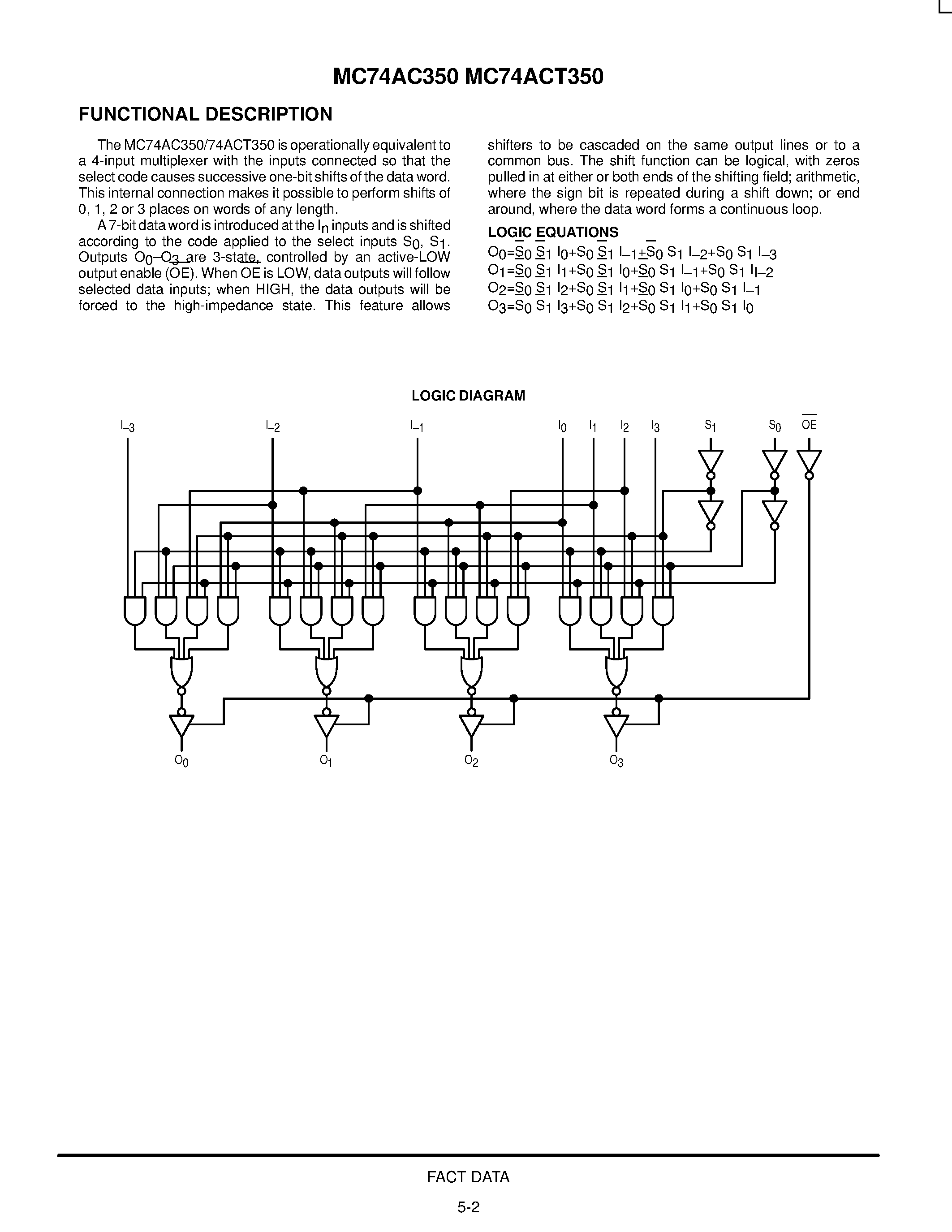 Datasheet MC74AC350 - 4-BIT SHIFTER WITH 3-STATE OUTPUTS page 2