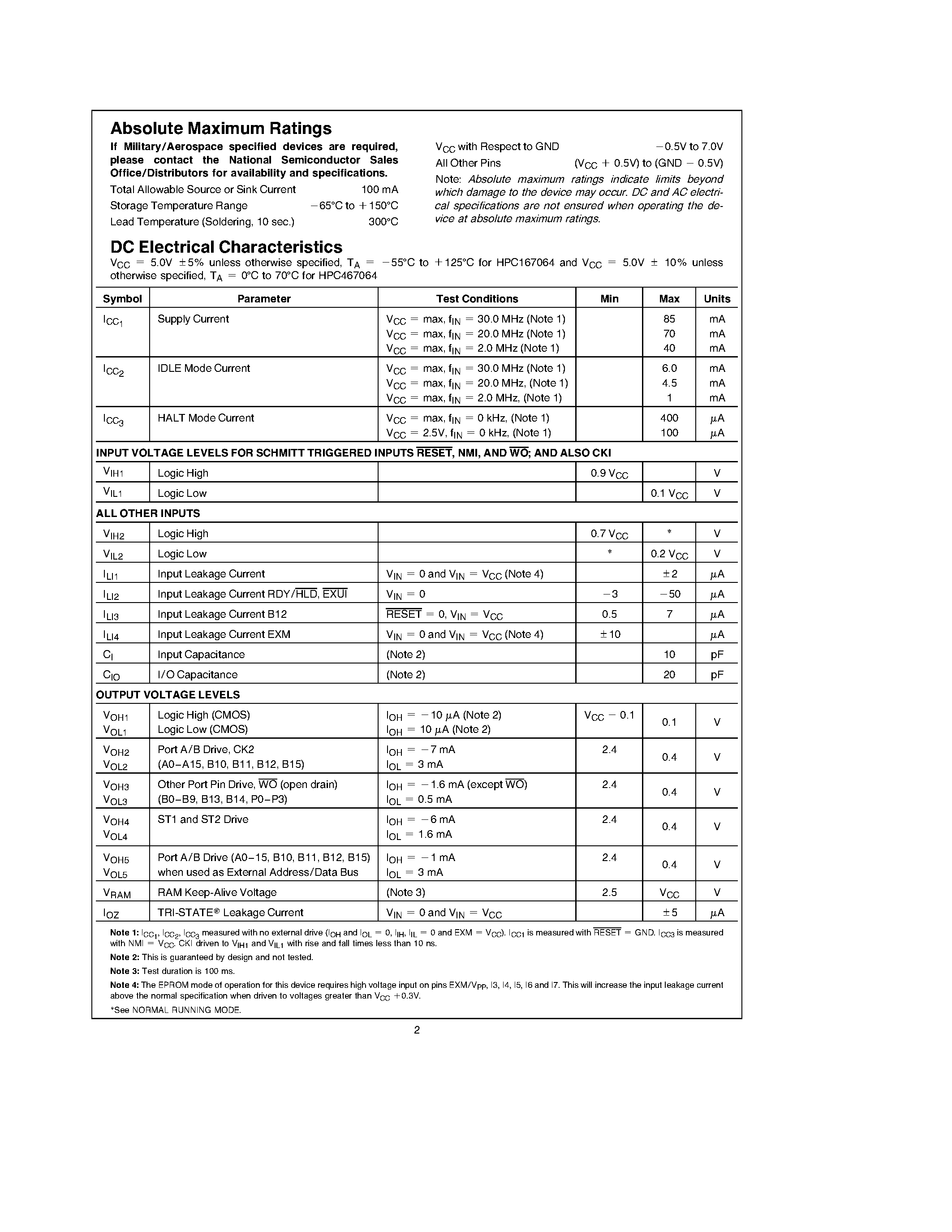 Datasheet HPC167064 page 2 Datasheet HPC167064 - (HPC467064 / HPC167064) High-Performance microController with a 16k UV Erasable CMOS EPROM page 2