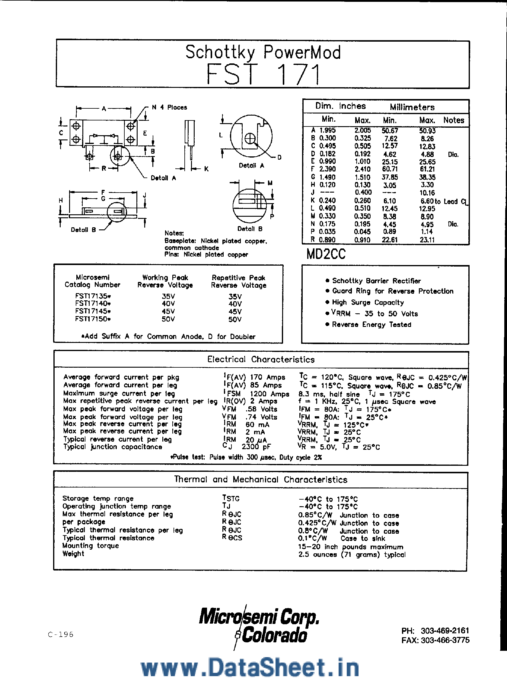 Даташит на микросхему FST171 страница 1 Даташит FST171 - Schottky PowerMod страница 1