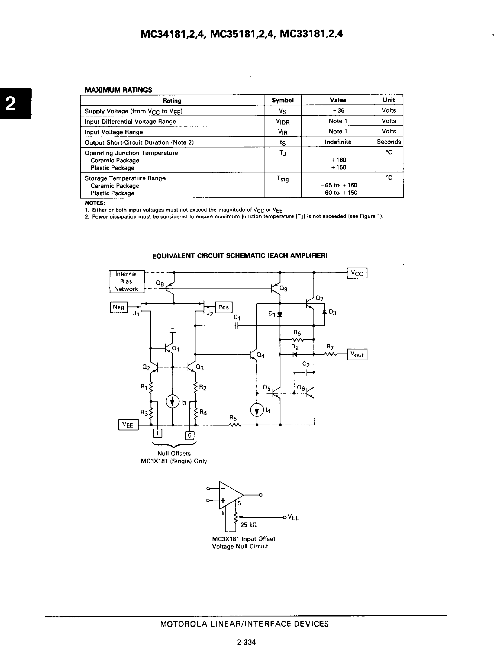 Даташит MC33181 - (MC33181 - MC33184) LOW POWER JFET INPUT OPERATIONAL AMPLIFIERS страница 2