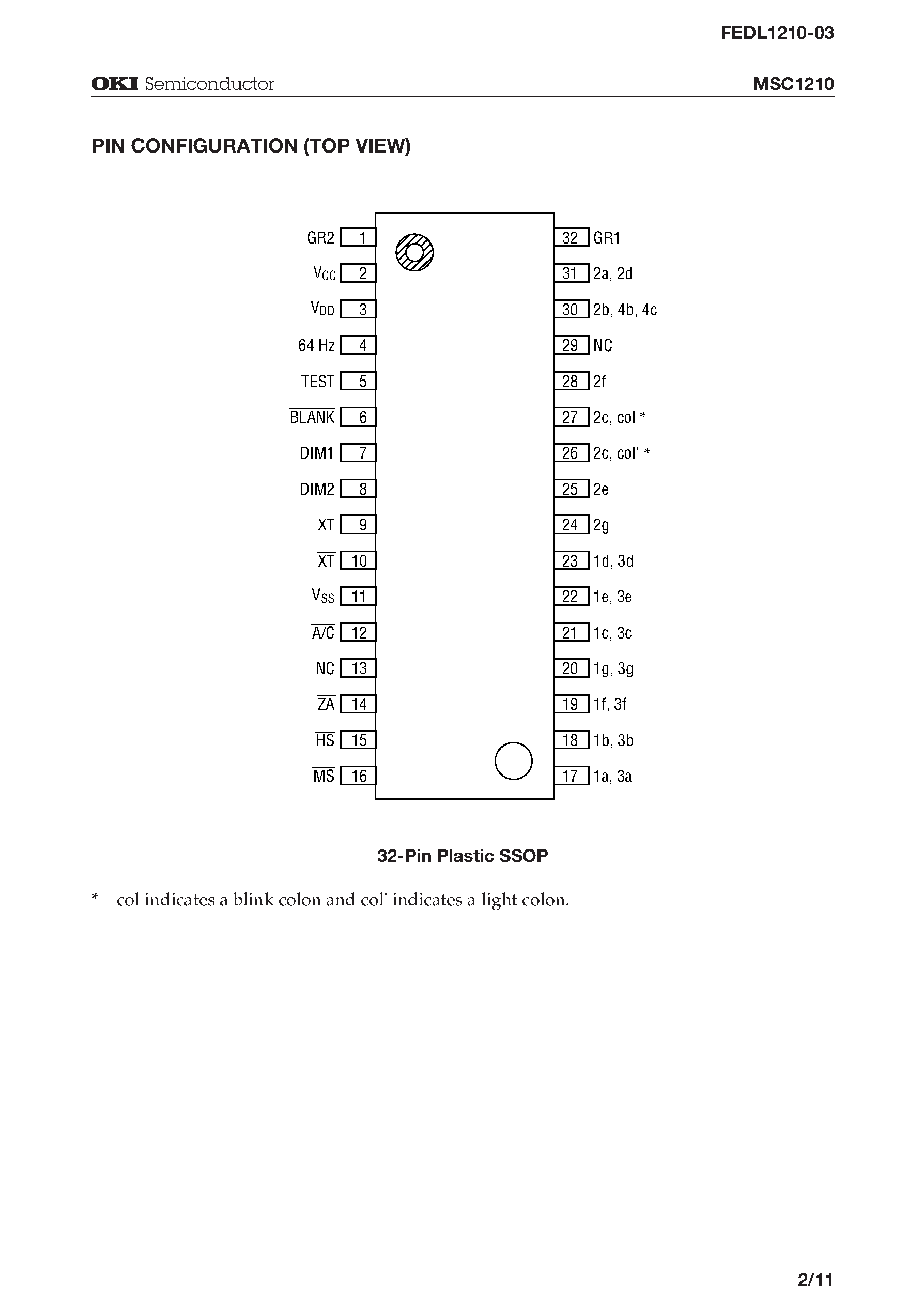 Datasheet MSC1210 - Clock For 1/2 Duty VFD page 2
