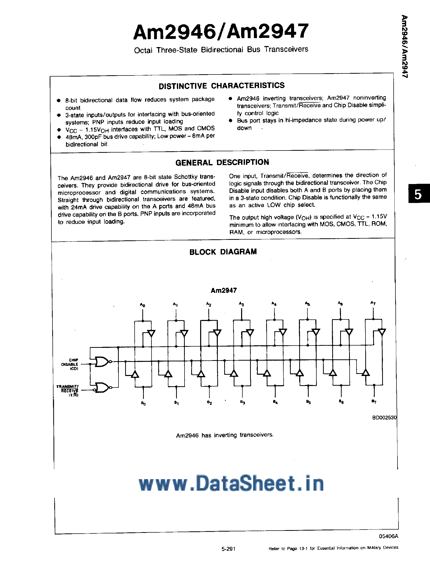 Даташит AM2946 - (AM2946 / AM2947) Octal 3-State Bidirectional Bus Transceivers страница 1