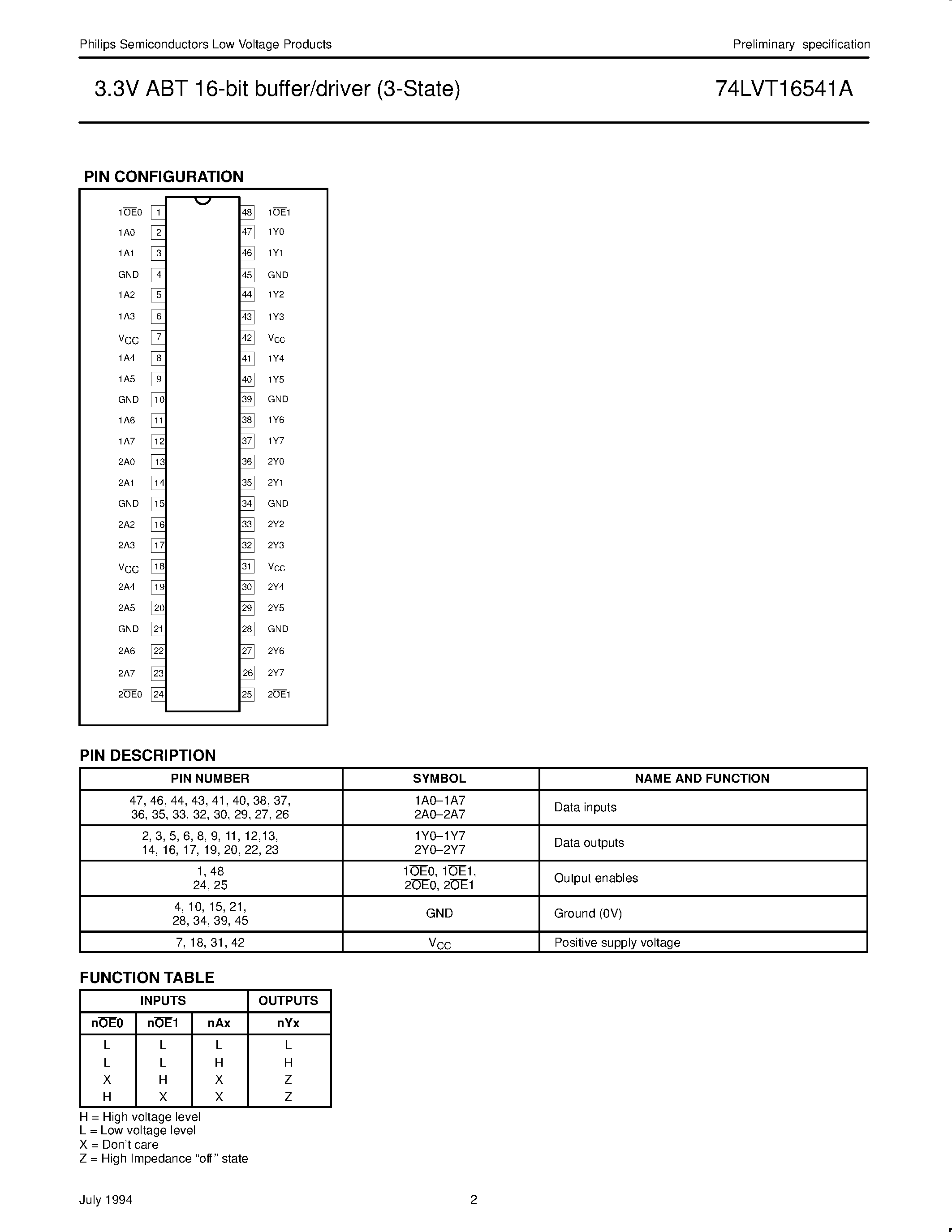 Даташит 74LVT16541A - 3.3V ABT 16-bit buffer/driver 3-State страница 2