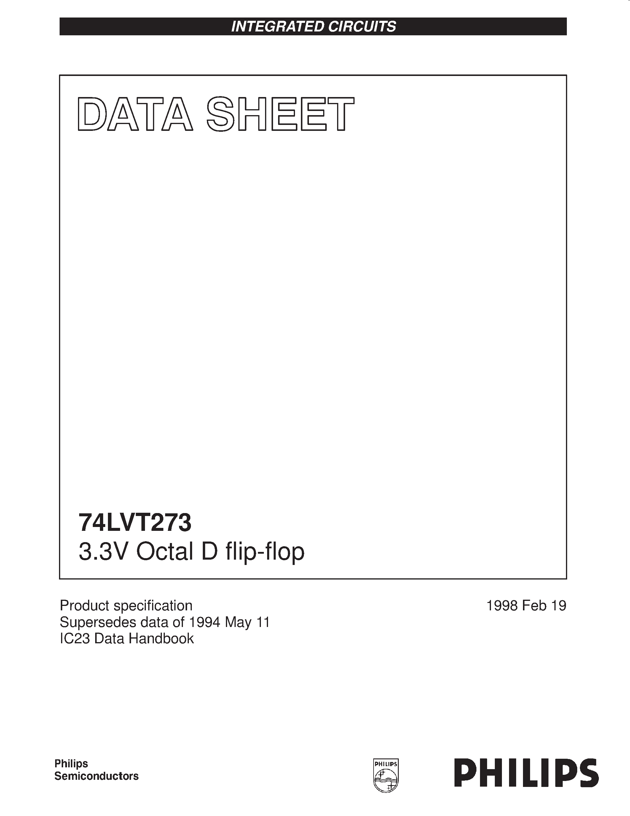 Datasheet 74LVT273 page 1 Datasheet 74LVT273 - 3.3V Octal D flip-flop page 1