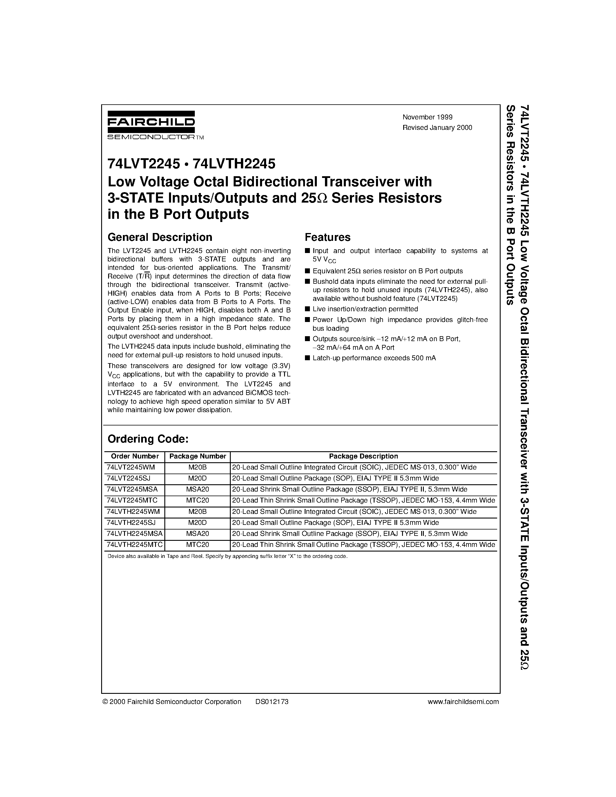 Datasheet 74LVT2245 page 1 Datasheet 74LVT2245 - Low Voltage Octal Bidirectional Transceiver page 1